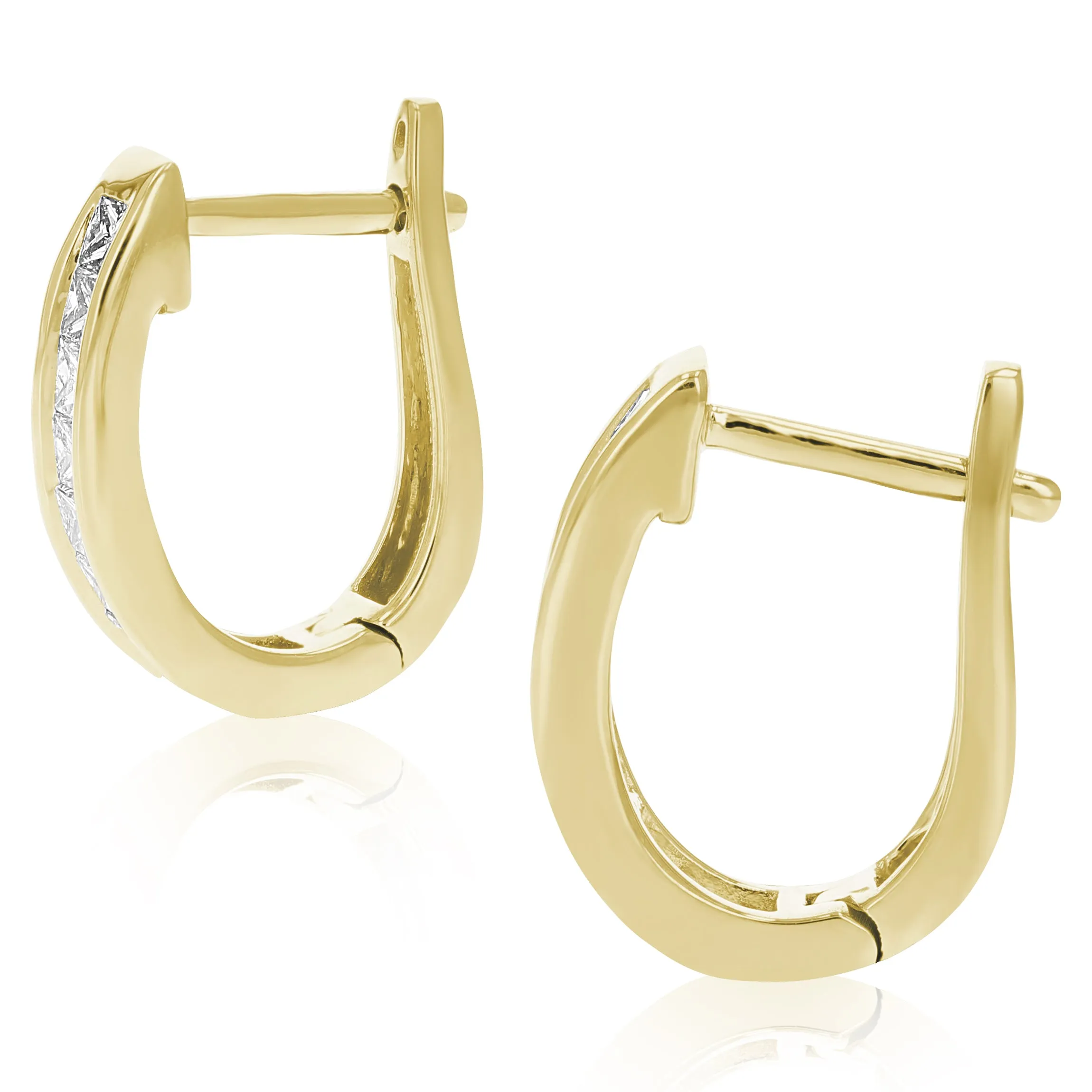 1 cttw Princess Cut Diamond Hoop Earrings 14K Yellow Gold Channel Set 1/2 Inch