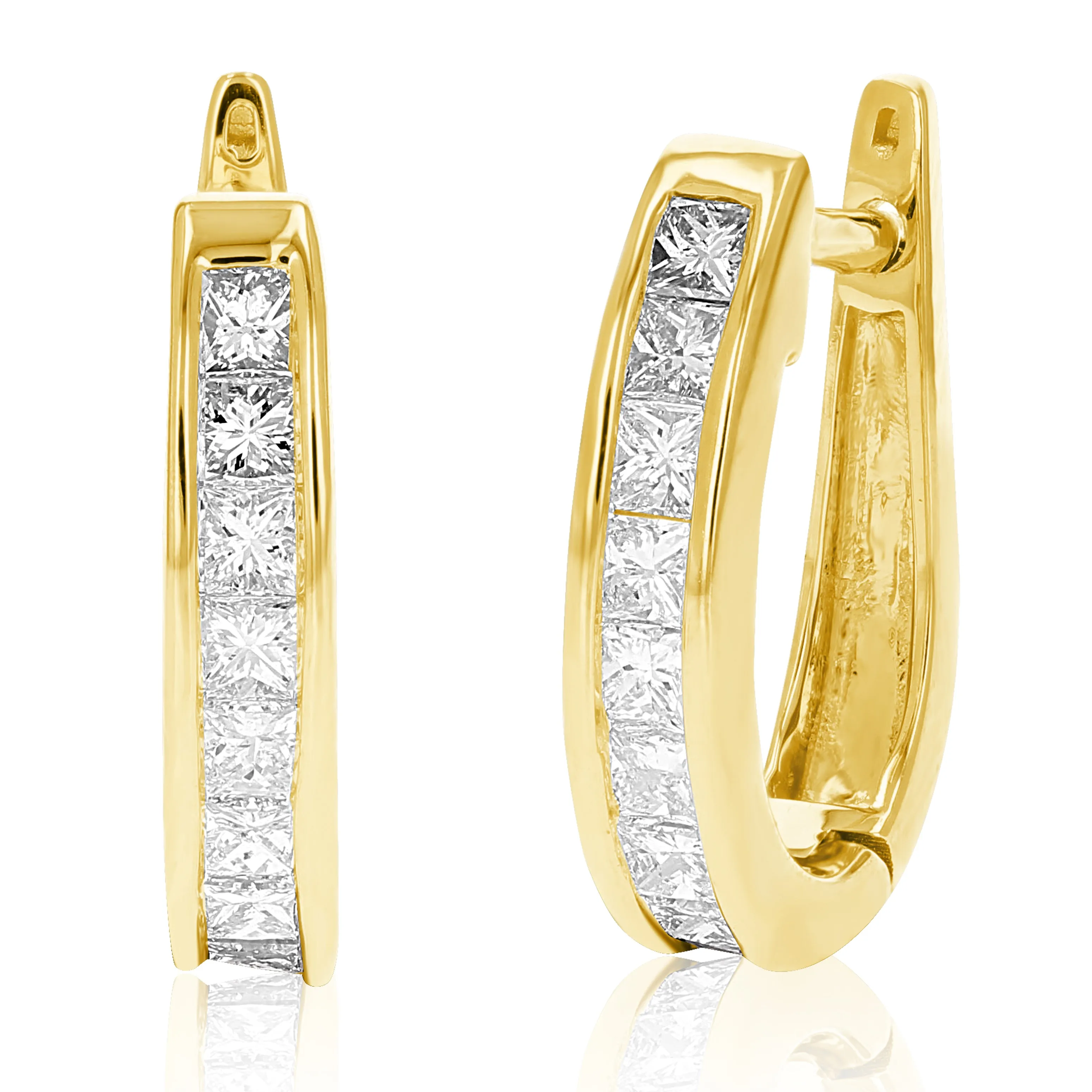 1 cttw Princess Cut Diamond Hoop Earrings 14K Yellow Gold Channel Set 1/2 Inch