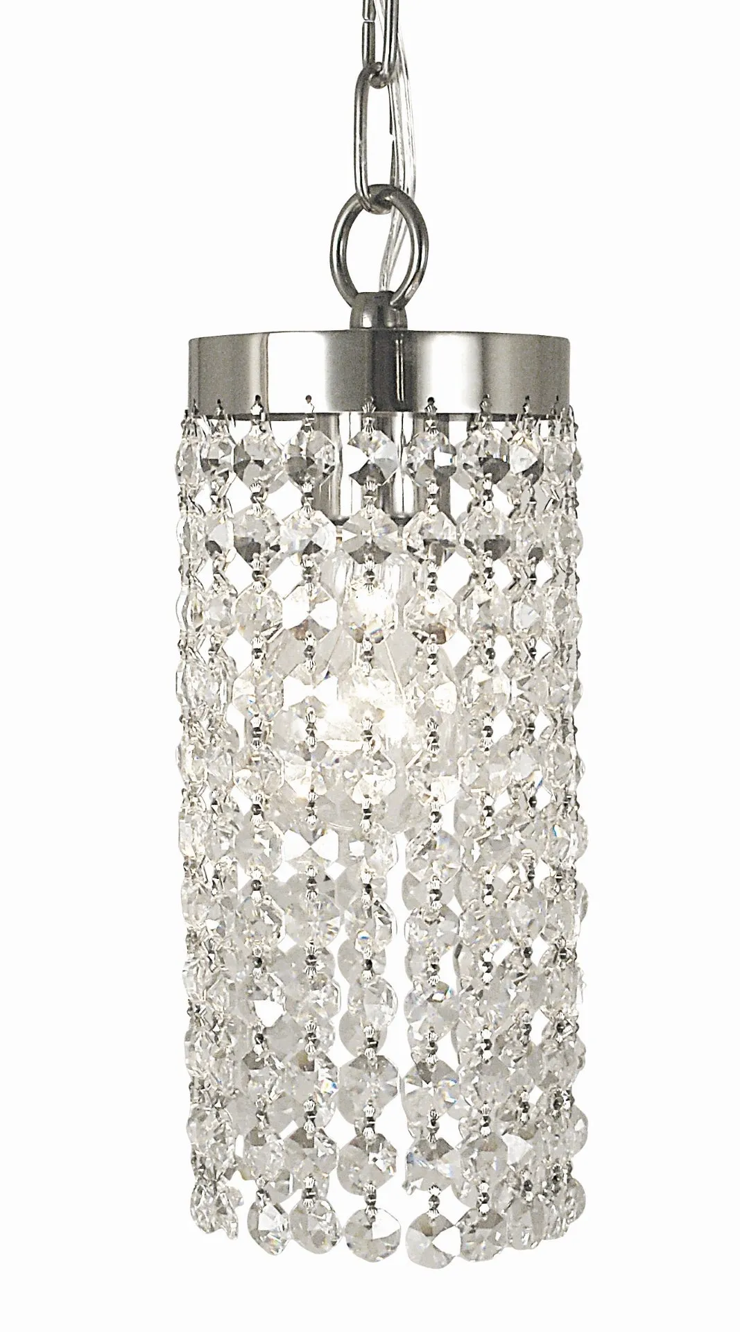 1-Light Elegant Princessa Pendant with Crystal Strands – USA-Made, Stylish Lighting Solution