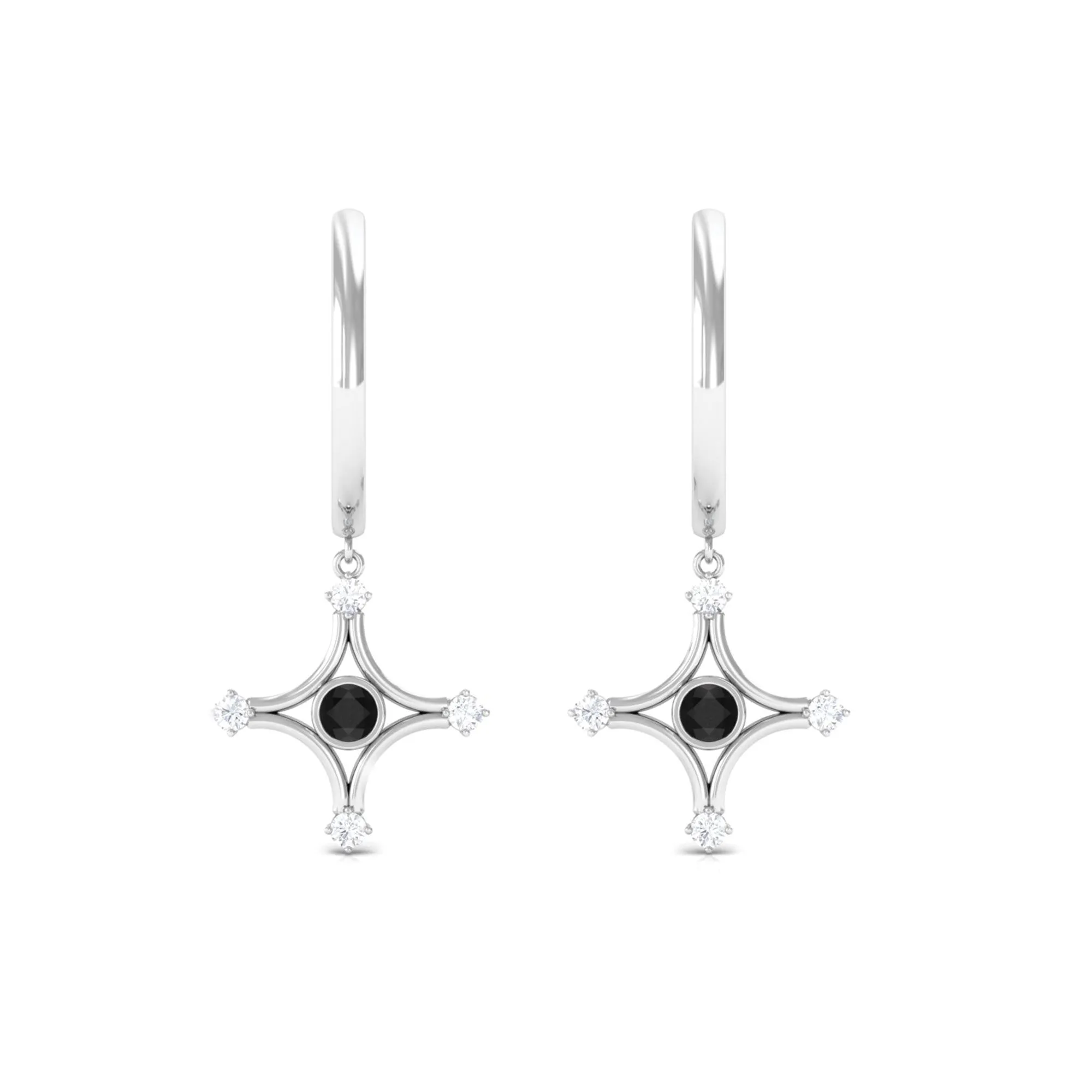 1/2 CT Created Black Diamond and Diamond Star Dangle Hoop Earrings