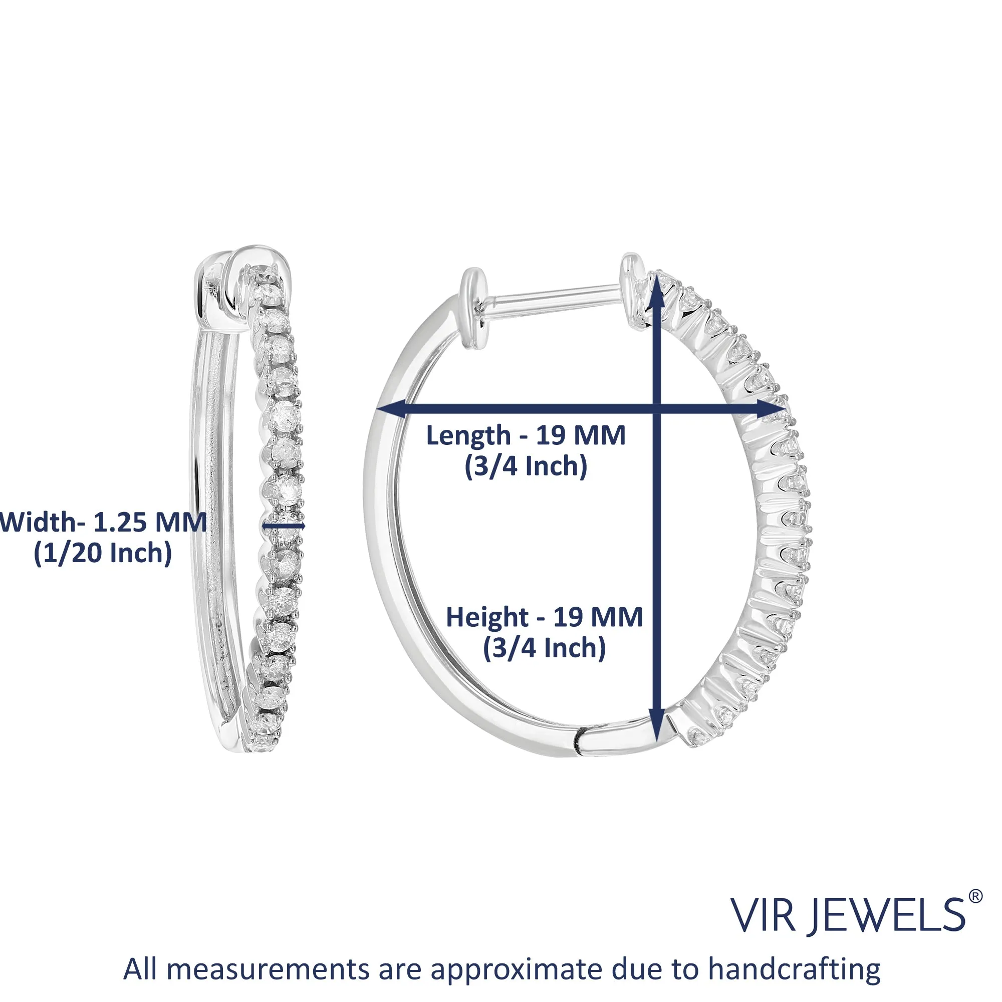 1/4 cttw Diamond Hoop Earrings .925 Sterling Silver 30 Stones Dangle 3/4 Inch