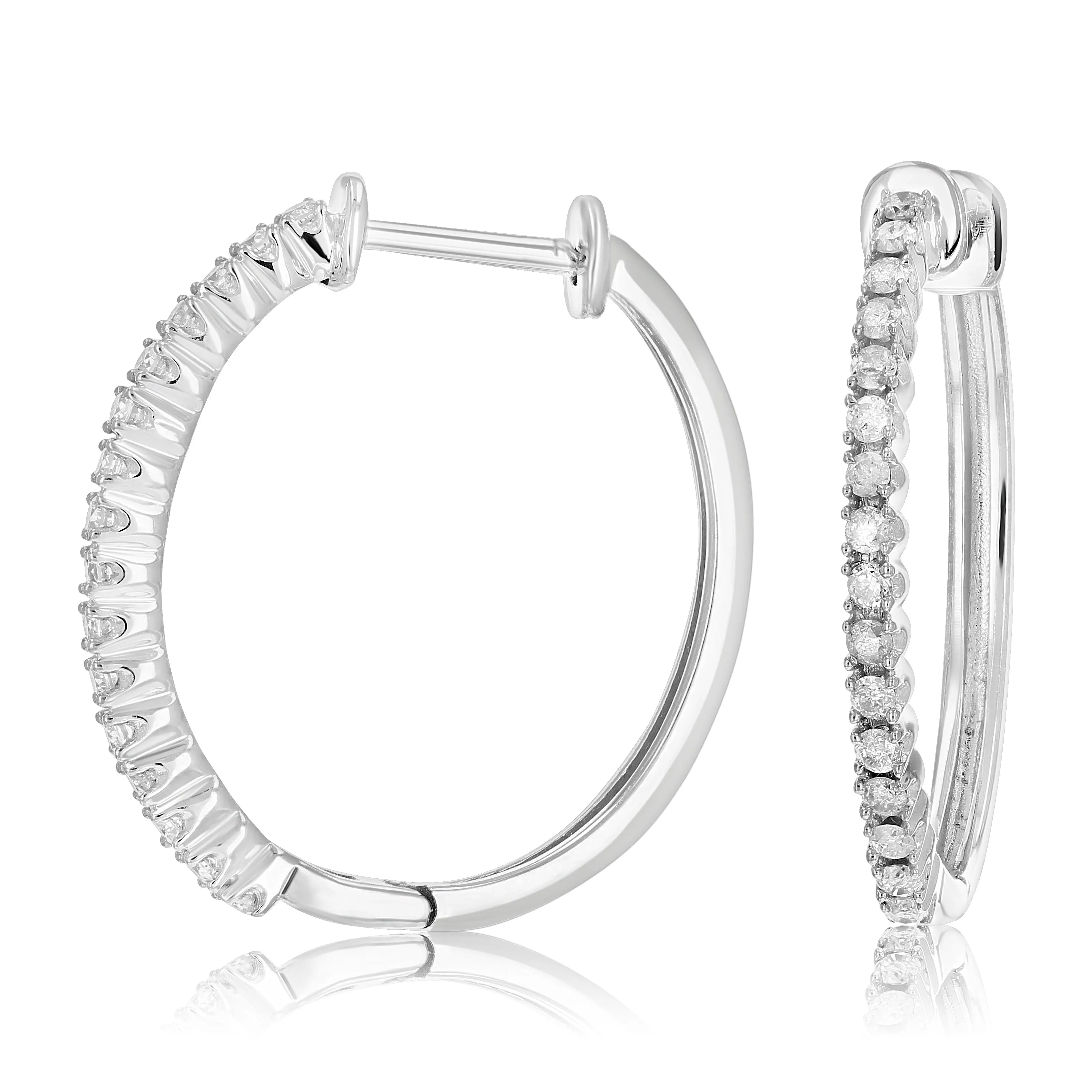 1/4 cttw Diamond Hoop Earrings .925 Sterling Silver 30 Stones Dangle 3/4 Inch