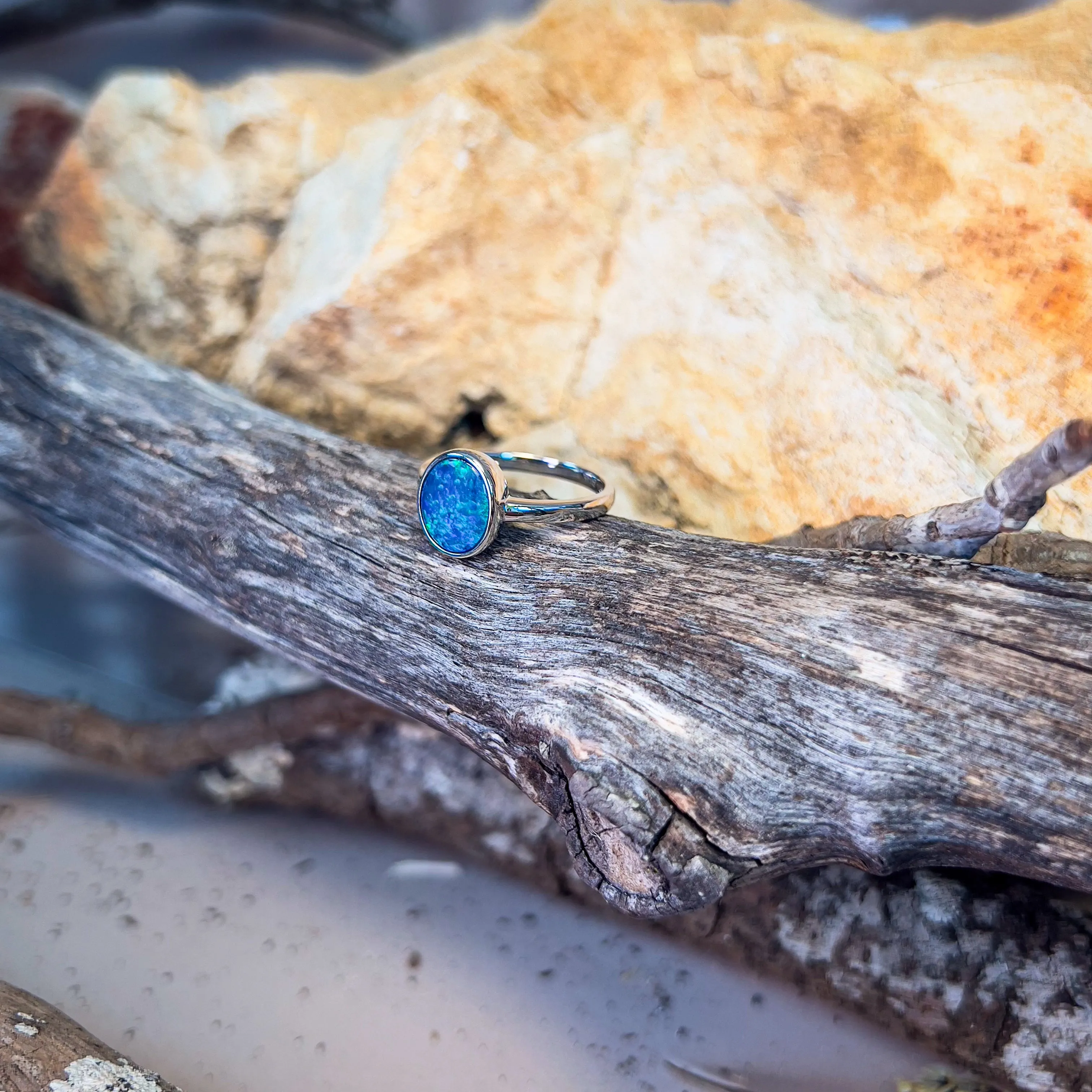 14kt White Gold solitaire Black Opal 1.47ct bezel set ring