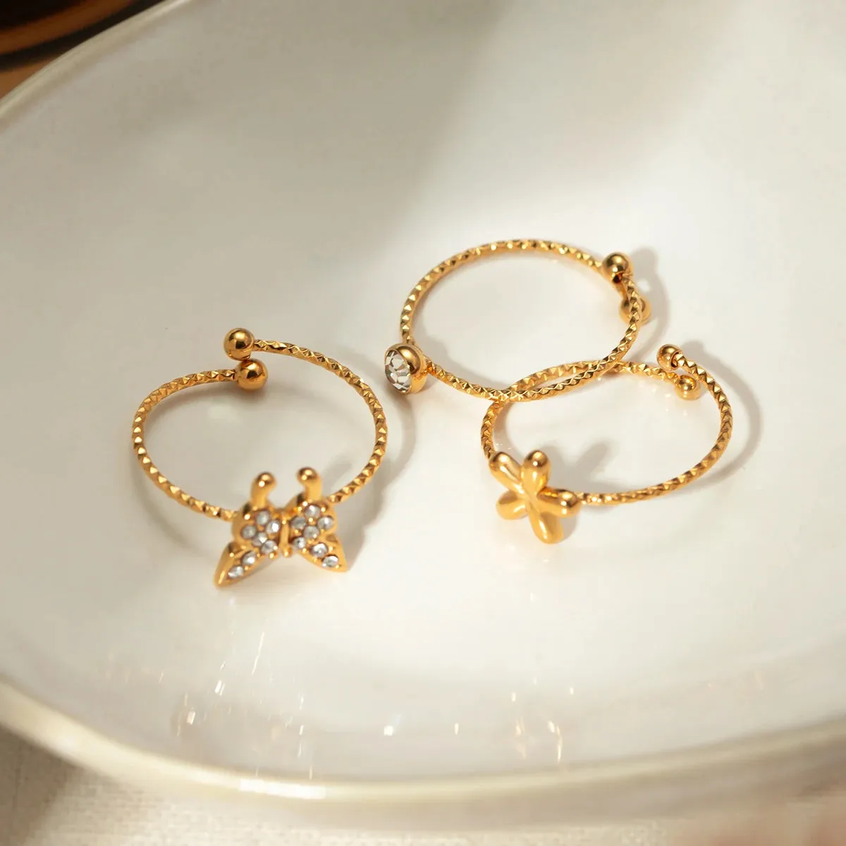 18K Gold Plated Stainless Steel Waterproof Ring Set