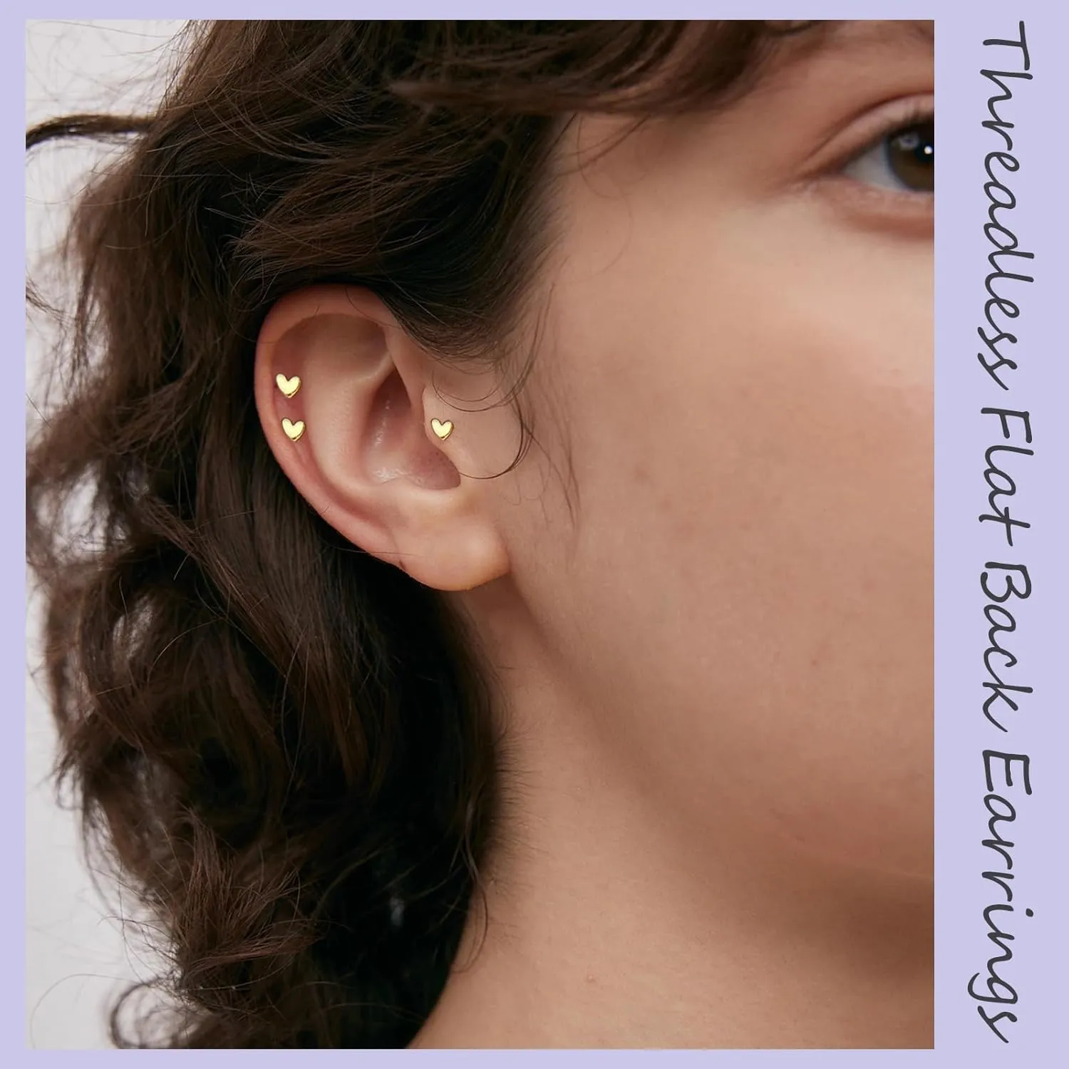 20G/18G/16G Cartilage Tragus Earring Gold Tiny Stud Earrings Threadless Flat Back Earrings Nose Stud Piercing Small Heart CZ Studs Mini Conch Helix Jewelry