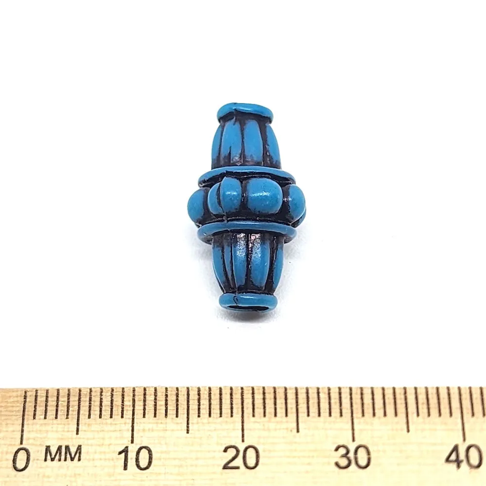 20x12mm Bicone (10) - Blue w. Black - South Western Style Vintage Beads