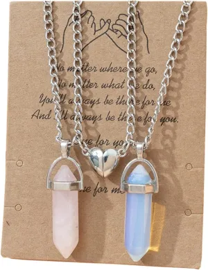 2Pcs Colorful Hexagonal Pointed Quartz Crystal Mutual Attraction Magnetic Heart Pendant Adjustable Necklace Friendship Couple Sweet Gifts for Women