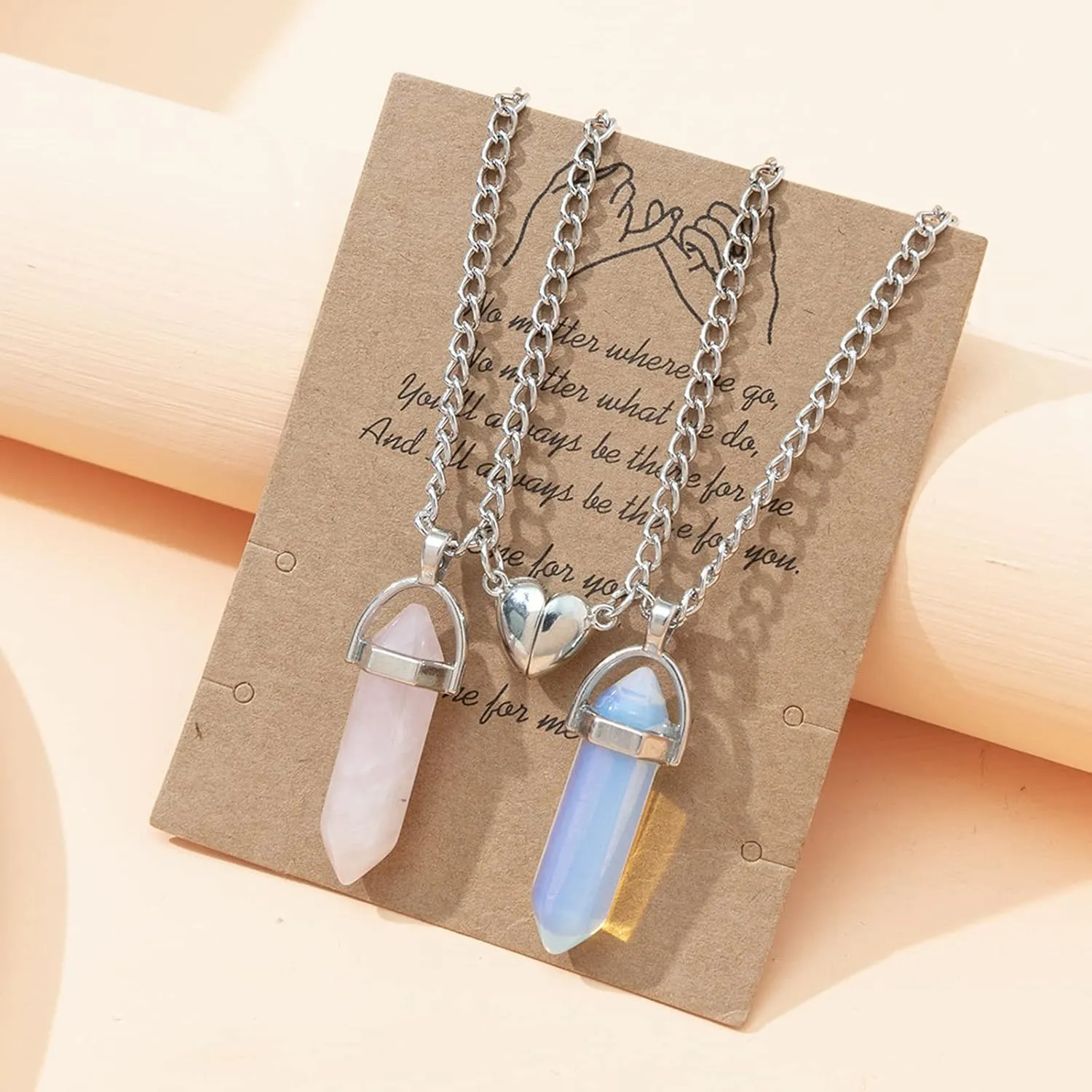 2Pcs Colorful Hexagonal Pointed Quartz Crystal Mutual Attraction Magnetic Heart Pendant Adjustable Necklace Friendship Couple Sweet Gifts for Women