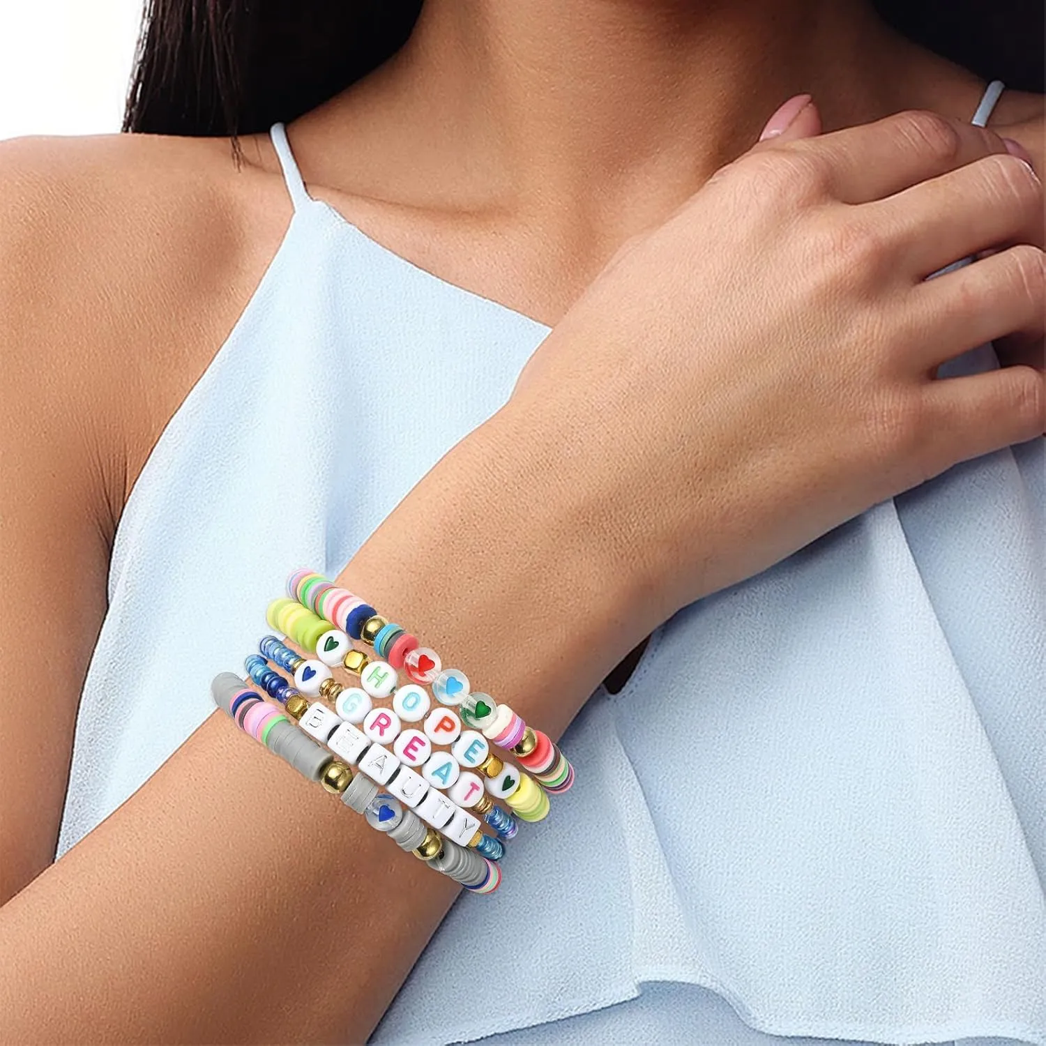 30/20 Pcs Friendship Bracelets Beaded Bracelets Clay Bracelets Seed Bead Bracelets Stackable Elastic Bracelet Boho Bracelets Set Women Beach Bracelets Gift Jewelry