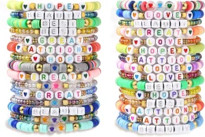 30/20 Pcs Friendship Bracelets Beaded Bracelets Clay Bracelets Seed Bead Bracelets Stackable Elastic Bracelet Boho Bracelets Set Women Beach Bracelets Gift Jewelry