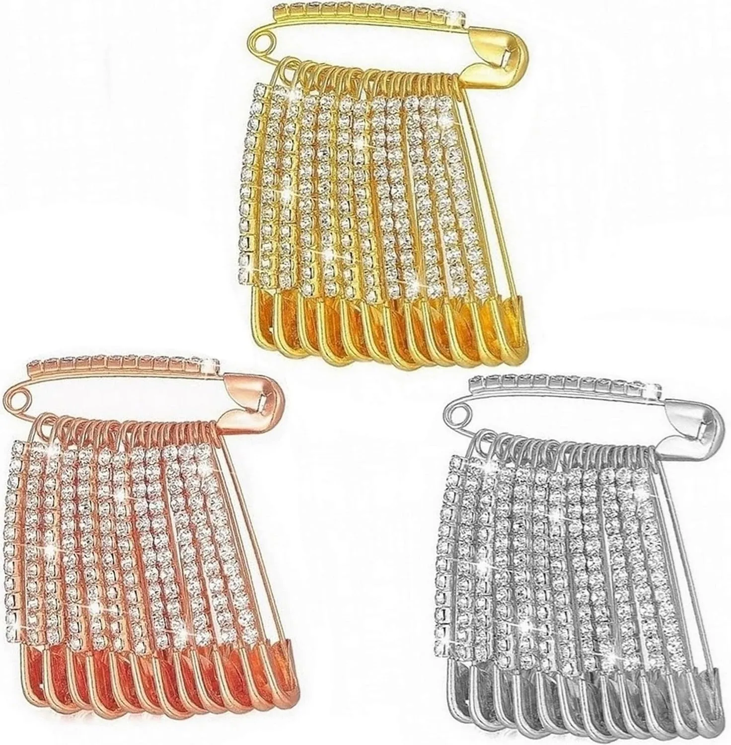 36pcs Rhinestone Safety Saree Pin Brooches Sweater Shawl Clips Scarf wedding Pleats Pins For Women - 3 Sets Skirts Dress Clothes Lapel Hat Accessories (Bulk safety Pins)