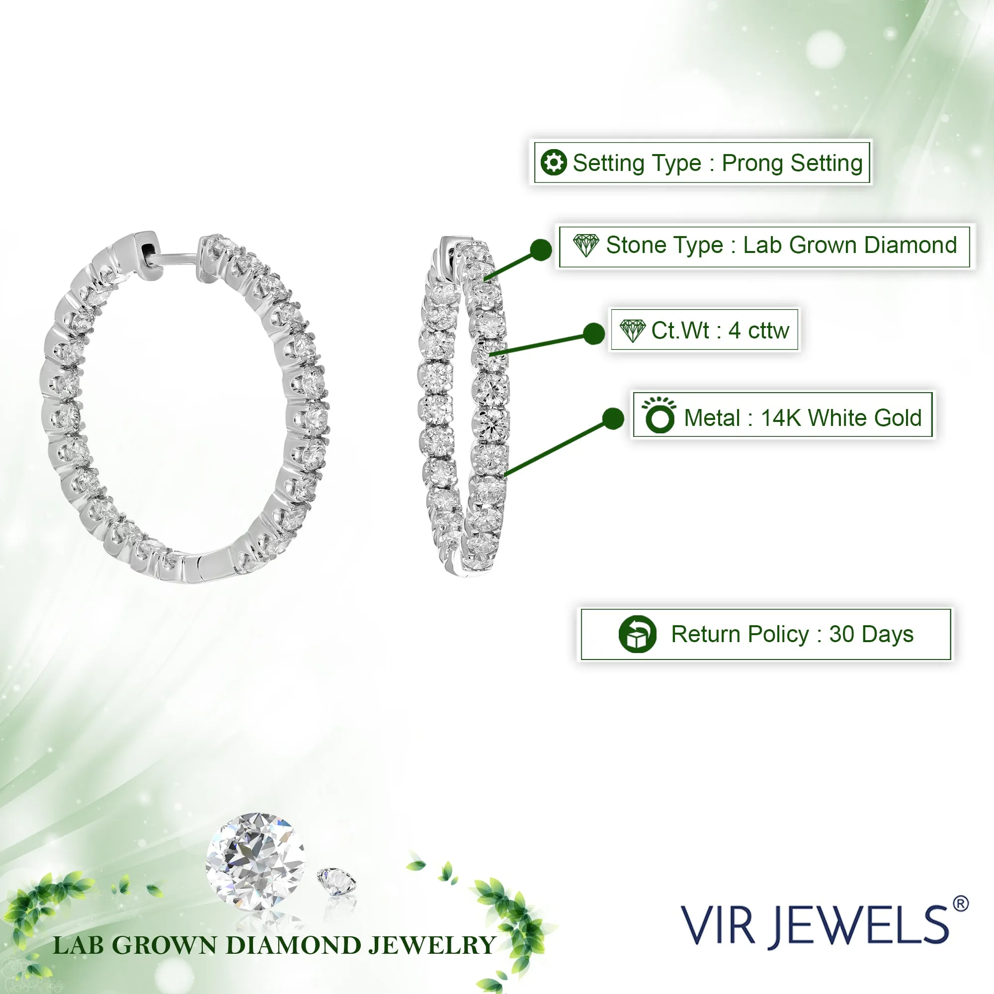 4 cttw Inside Out Lab Grown Diamond Hoop Earrings in 14K Gold