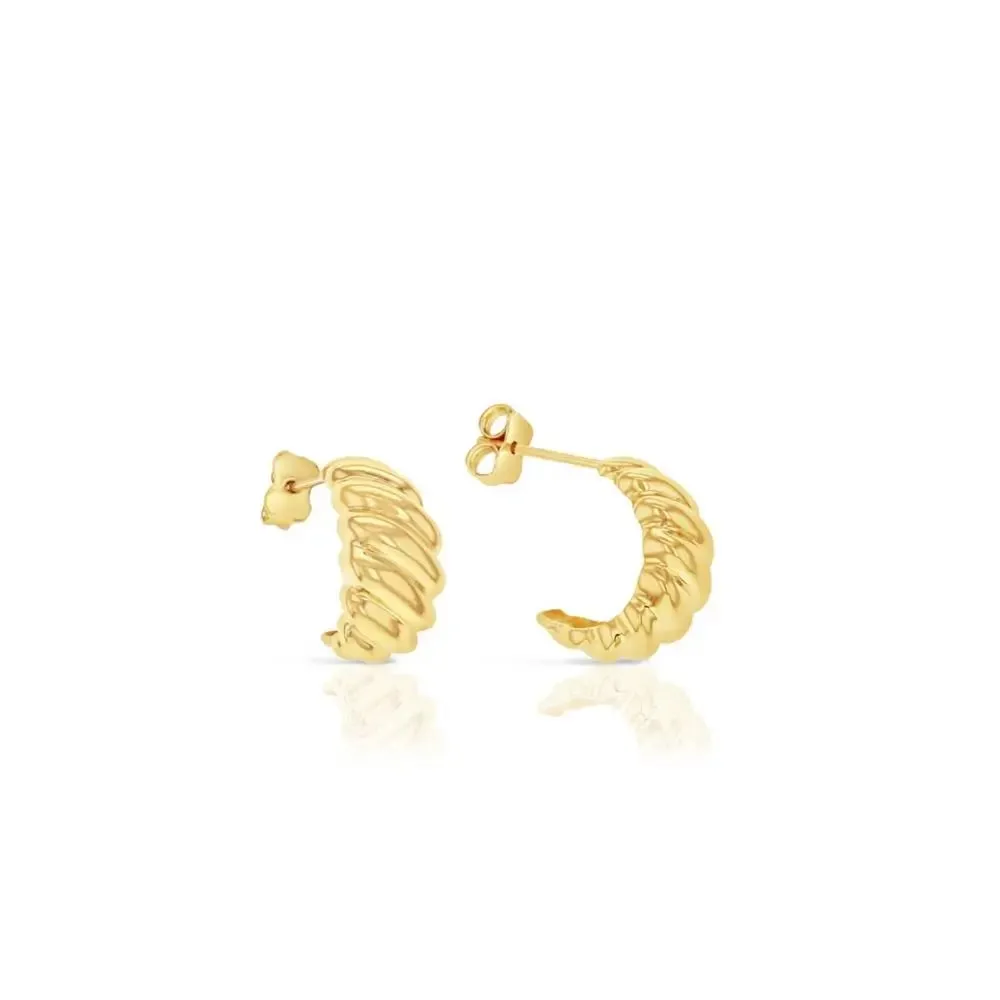 9ct Yellow Gold Scalloped Half Curved Earrings