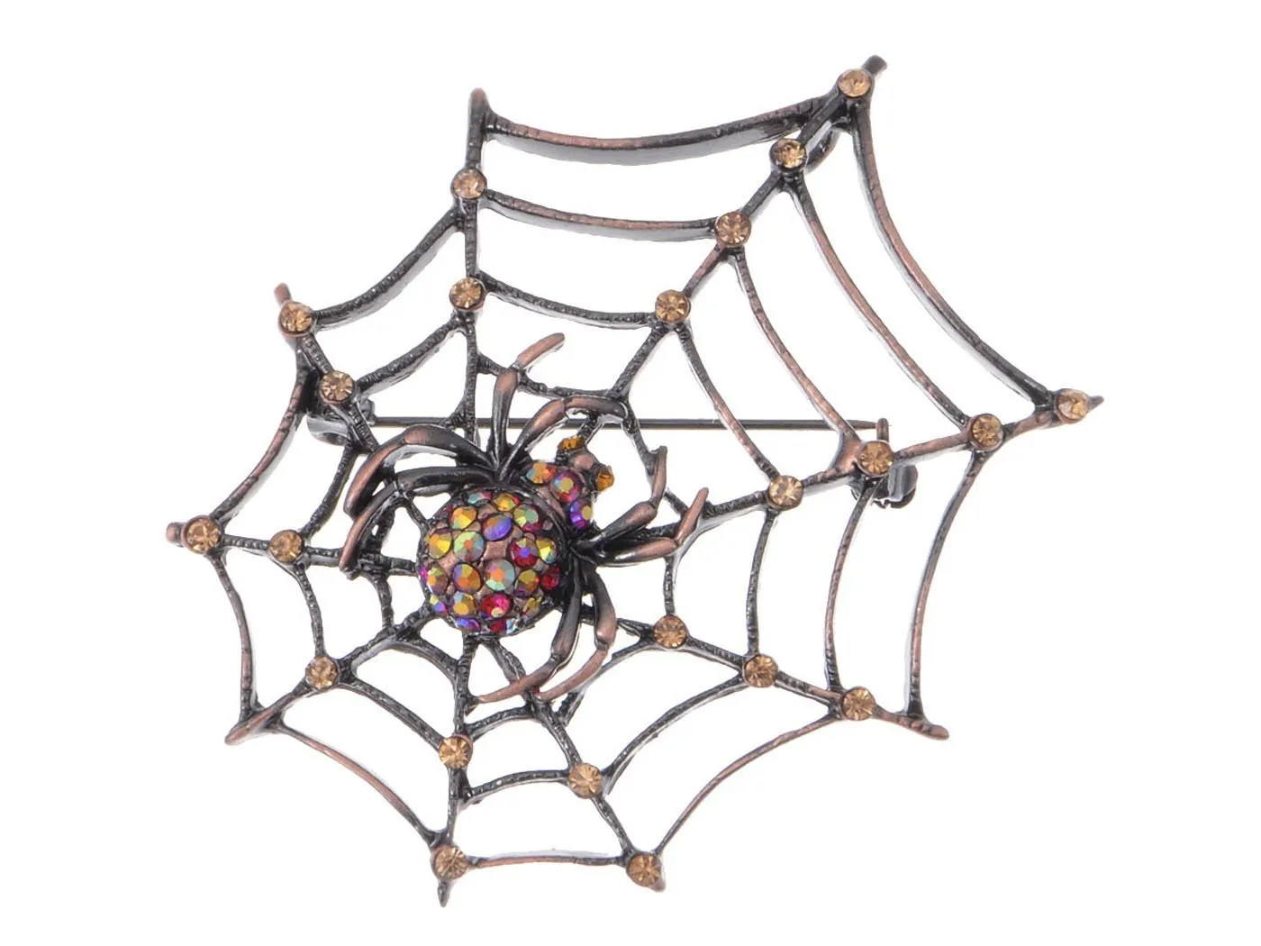 Alilang Copper Tone Light Topaz Colored Rhinestones Antique Spider Web Brooch Pin