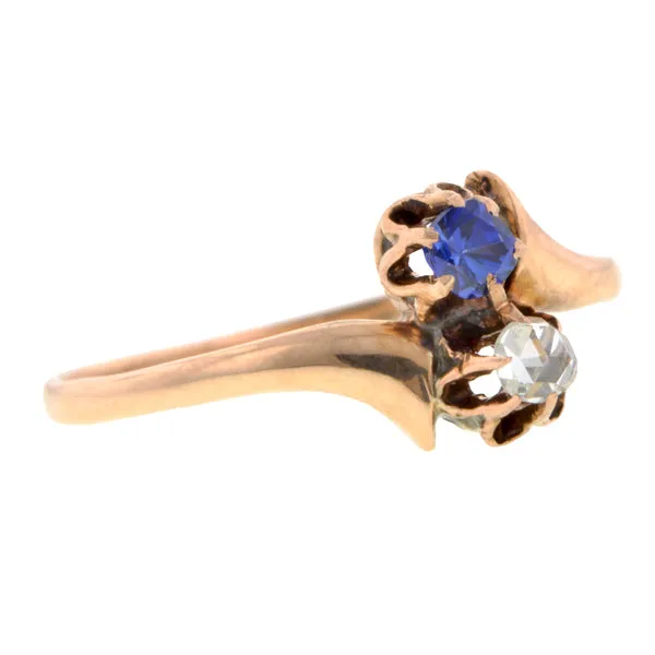 Antique Rose Cut Diamond & Sapphire Moi et Toi Ring