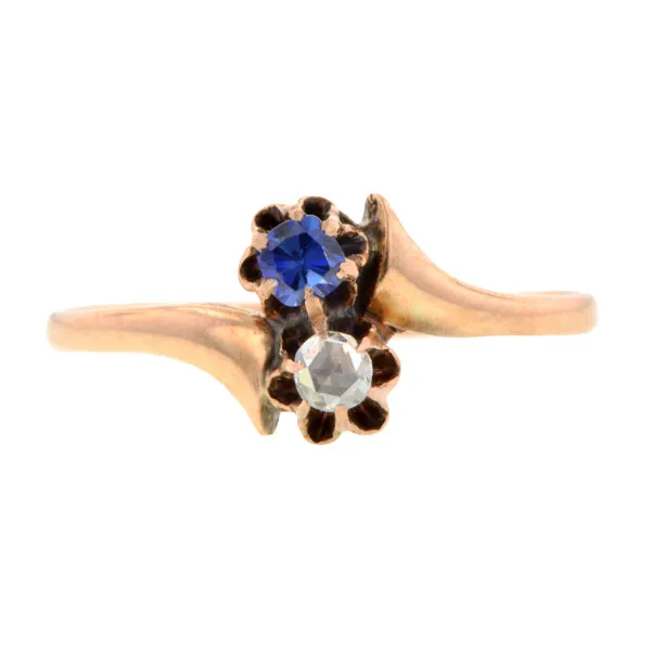 Antique Rose Cut Diamond & Sapphire Moi et Toi Ring