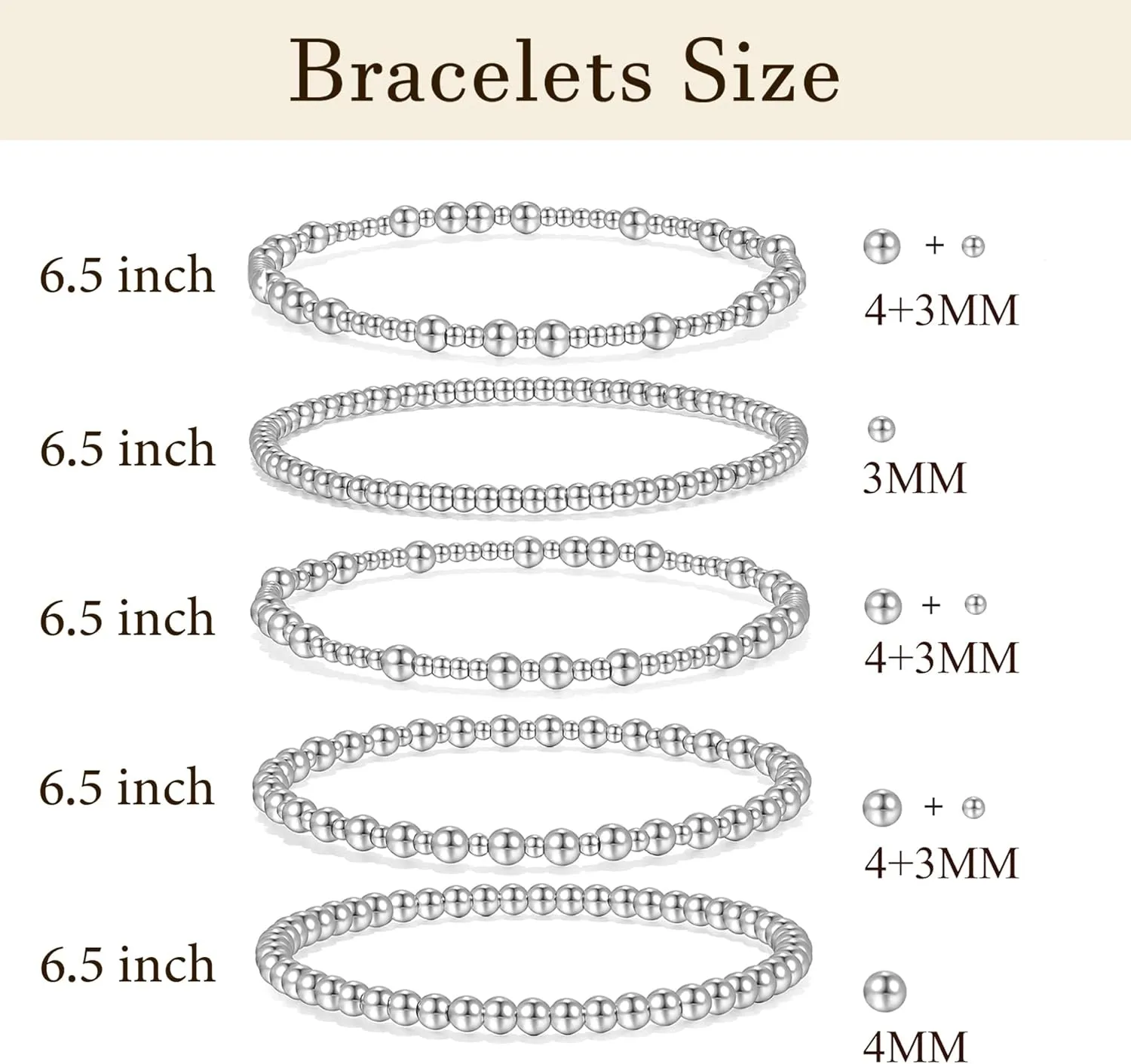 Badu Silver Beaded Bracelets for Women no tarnish Silver plated Stackable Bead Ball Bracelet Stretchable Elastic Hypoallergenic Trendy