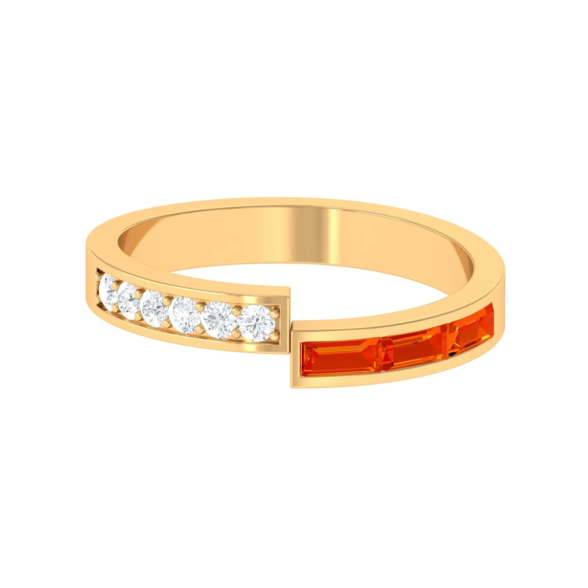 Baguette Cut Orange Sapphire and Diamond Designer Band Ring