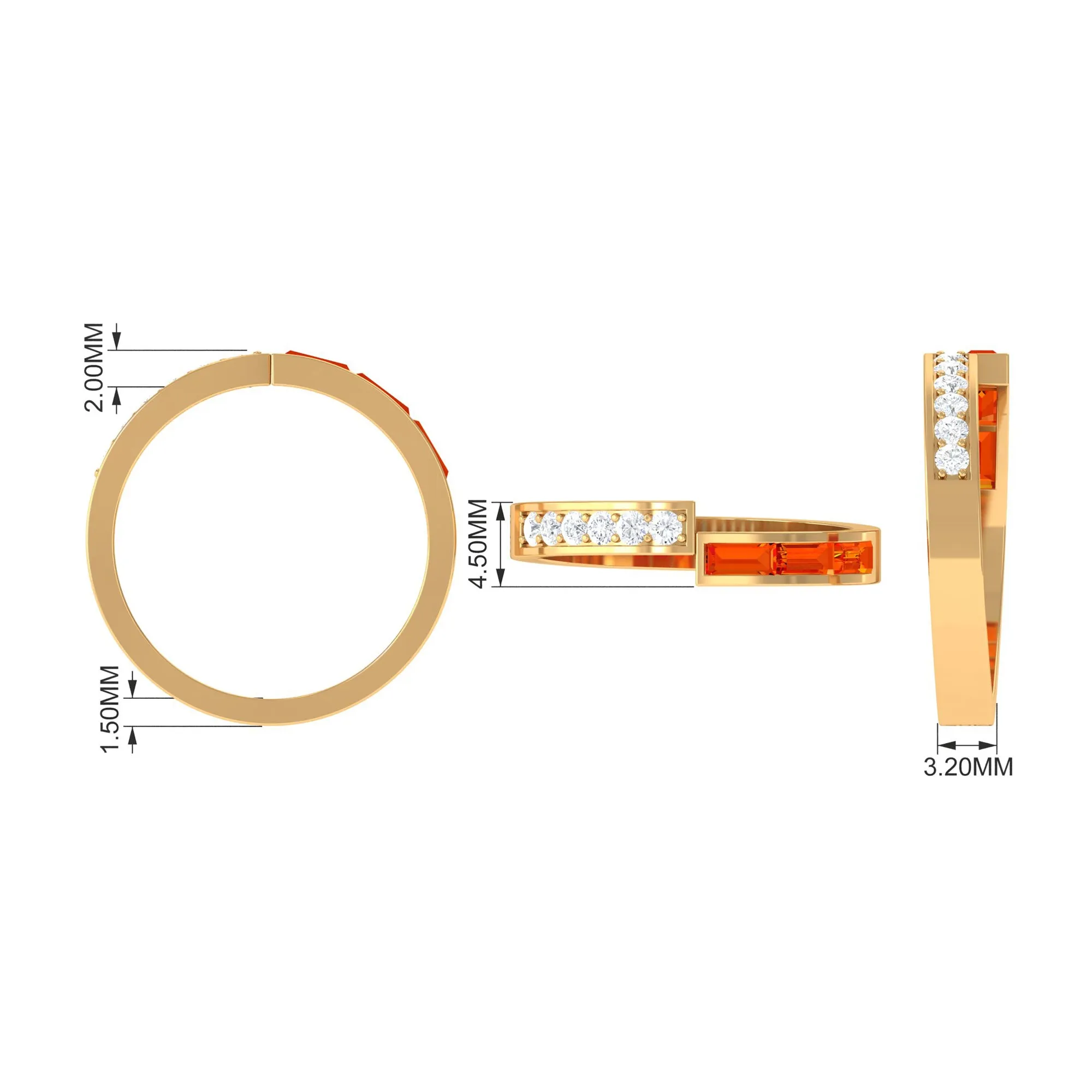 Baguette Cut Orange Sapphire and Diamond Designer Band Ring