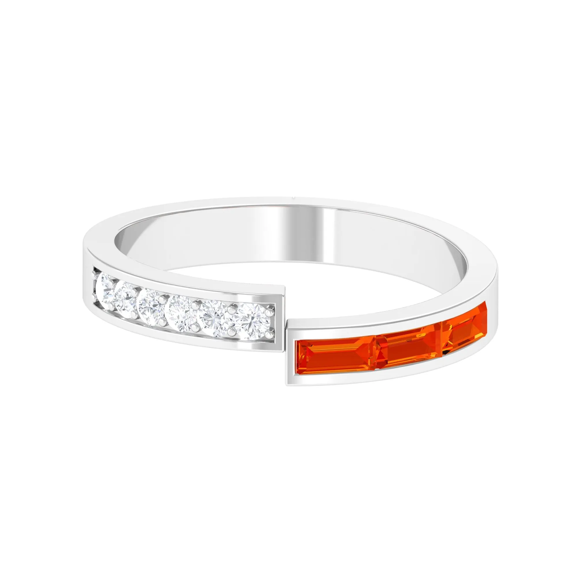 Baguette Cut Orange Sapphire and Diamond Designer Band Ring