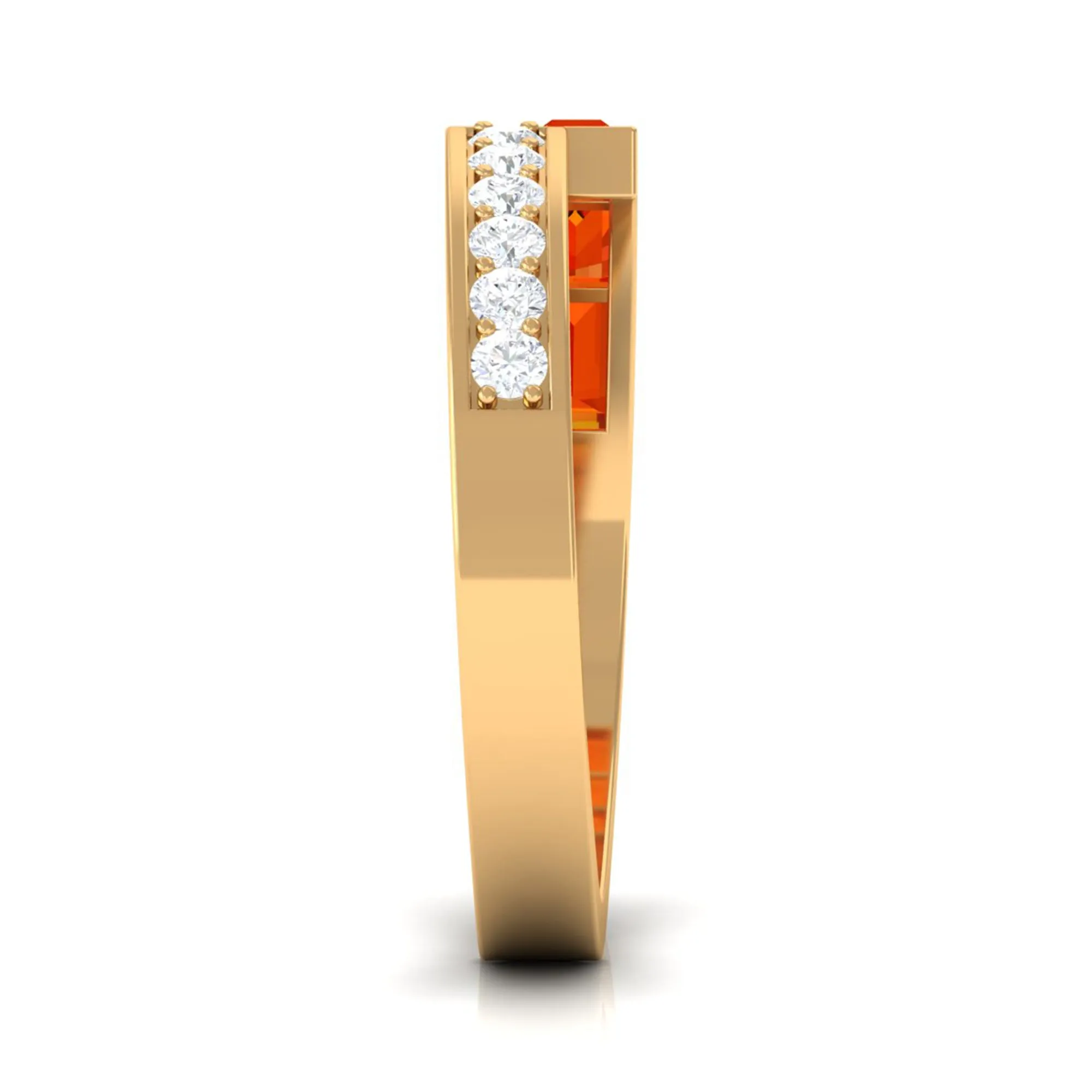 Baguette Cut Orange Sapphire and Diamond Designer Band Ring