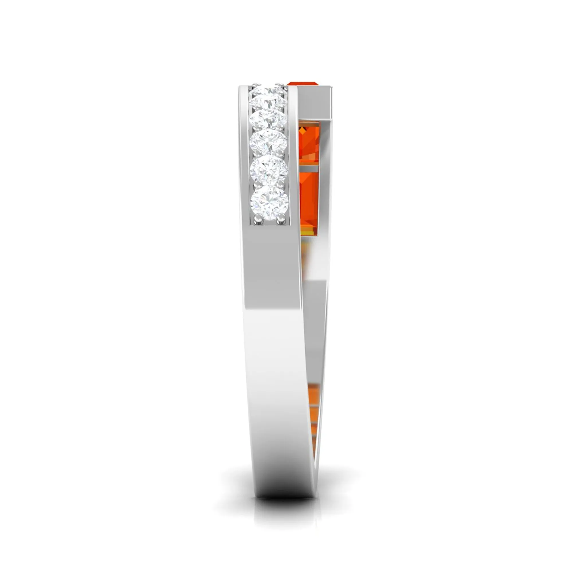 Baguette Cut Orange Sapphire and Diamond Designer Band Ring