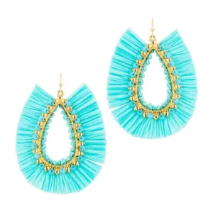 Blue Raffia Teardrop Earrings