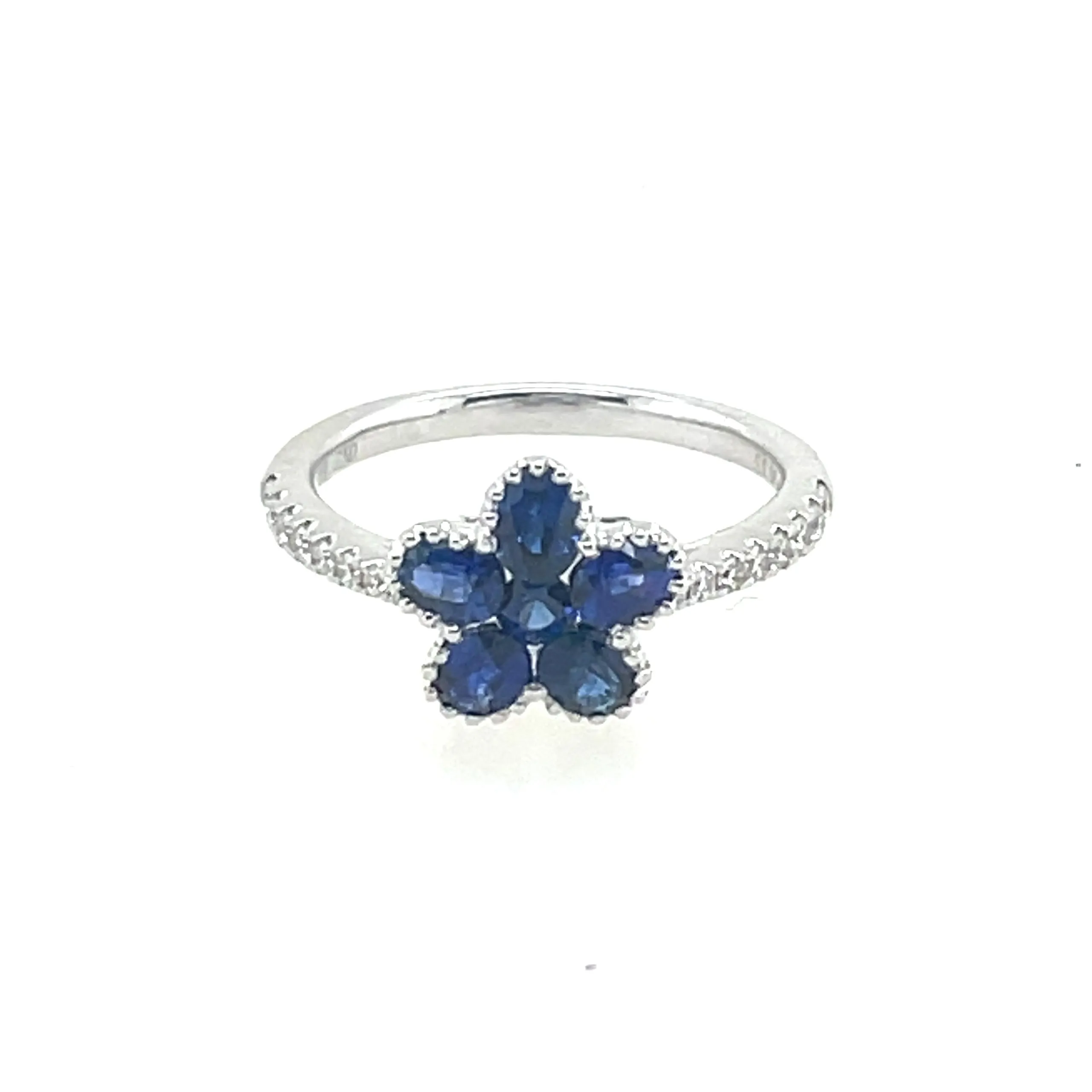Blue Sapphire Diamond Flower Ring