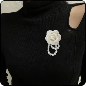 Bohemian Flowers Pearls Beaded Pins Brooches for Women, Trendy Red Camelia Flower Lapel Pins Dainty Floral Jewelry Accessories for Clothes Dress Suit