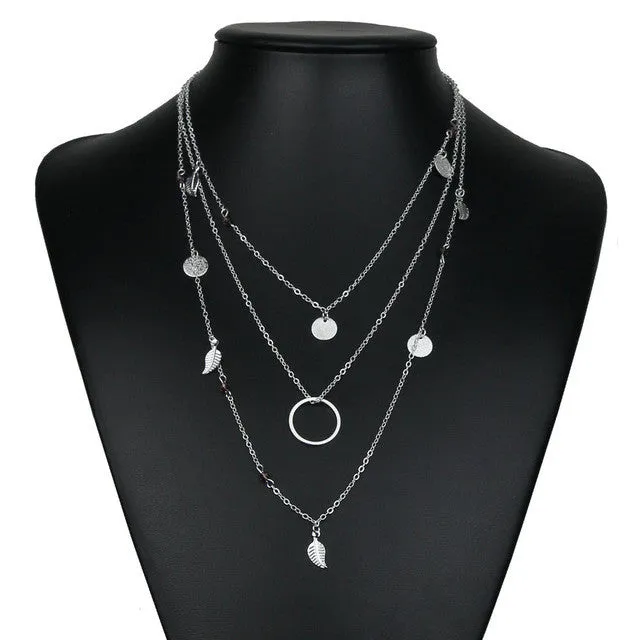 Boho Chic Circle  Round Paillette Charms Necklace