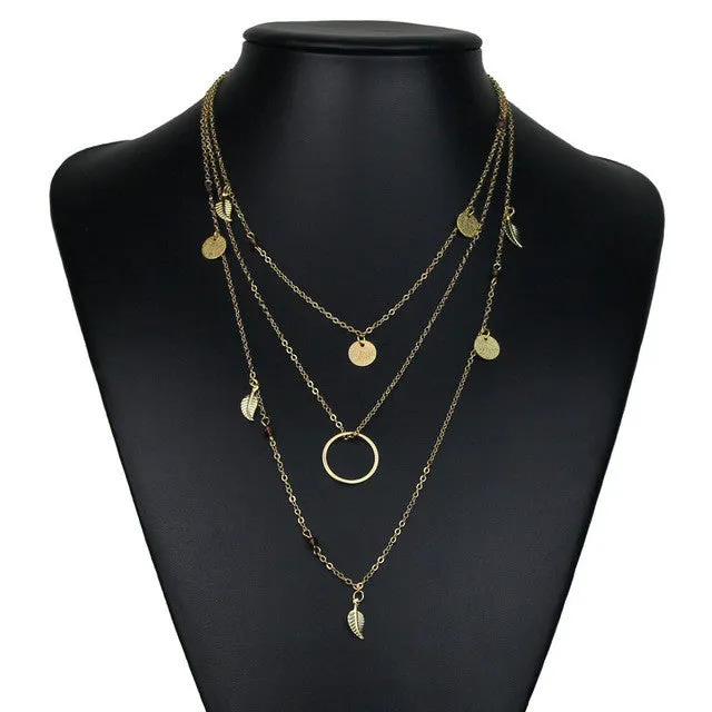 Boho Chic Circle  Round Paillette Charms Necklace