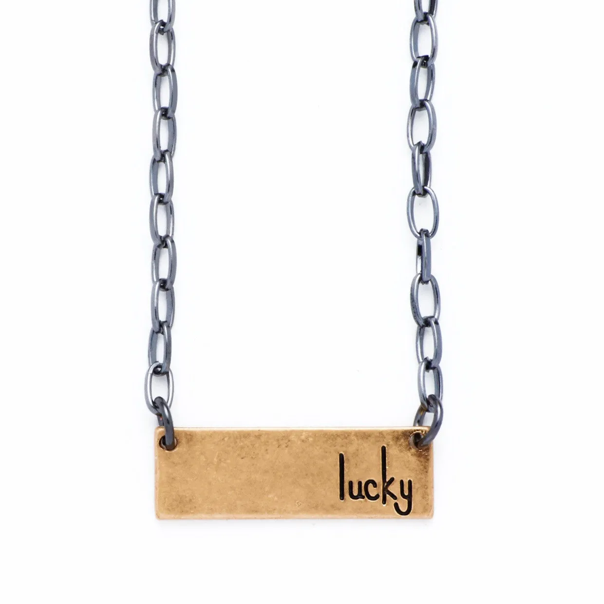 Bops "Lucky" Personality Etched Bar Necklace