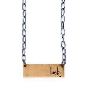 Bops "Lucky" Personality Etched Bar Necklace