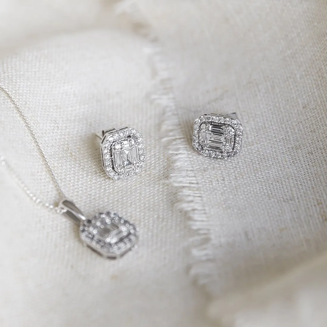 Brilliant Emerald Stud Earrings with 3/4ct of Diamonds in 9ct White Gold
