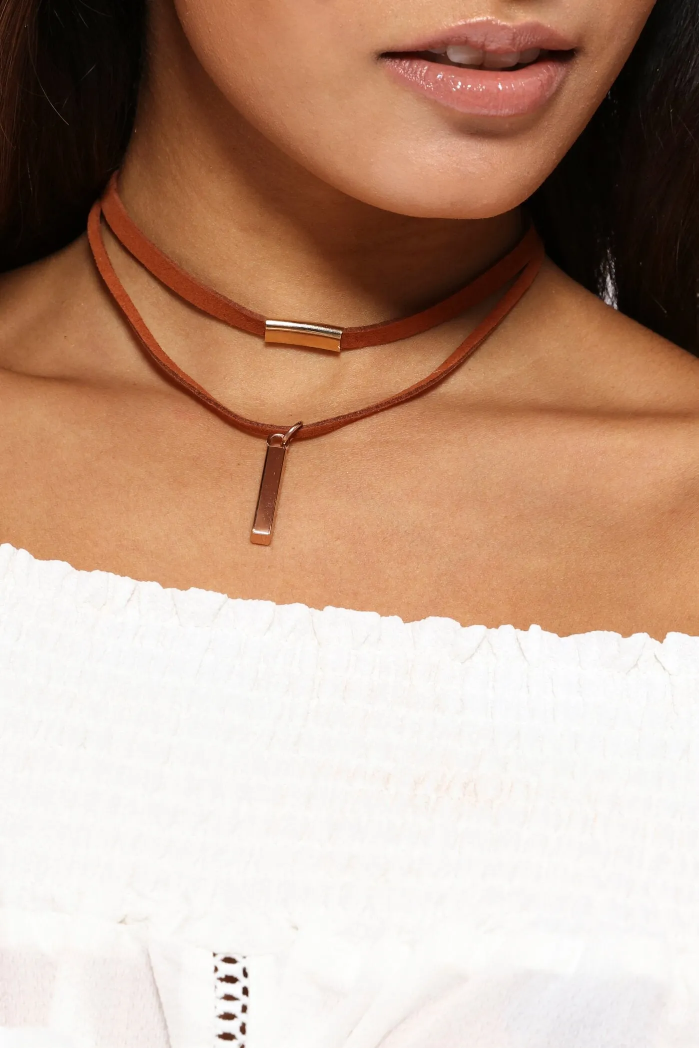 Brown/Gold Two Row Velvet Choker