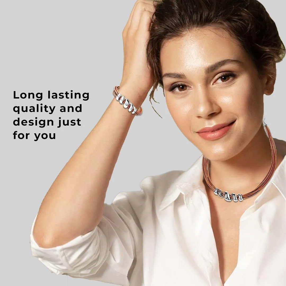 Costume Jewelry Set - Leather Choker Necklace for Women 16" & Cuff Bracelet 7"- Faux Leather Cord Necklace Set with Adjustable Lobster Claw Spiral Charm Rope Boho Jewelry Birthday Gifts