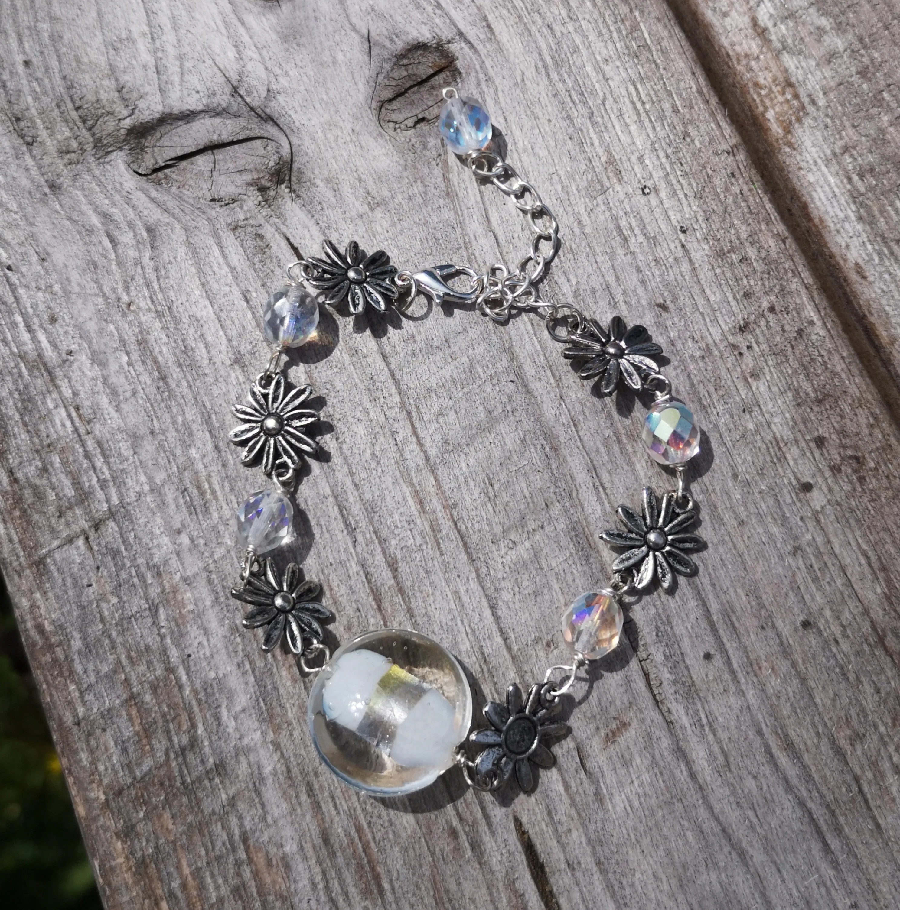 Daisy chain Bracelets, handmade with glass or gemstone beads,