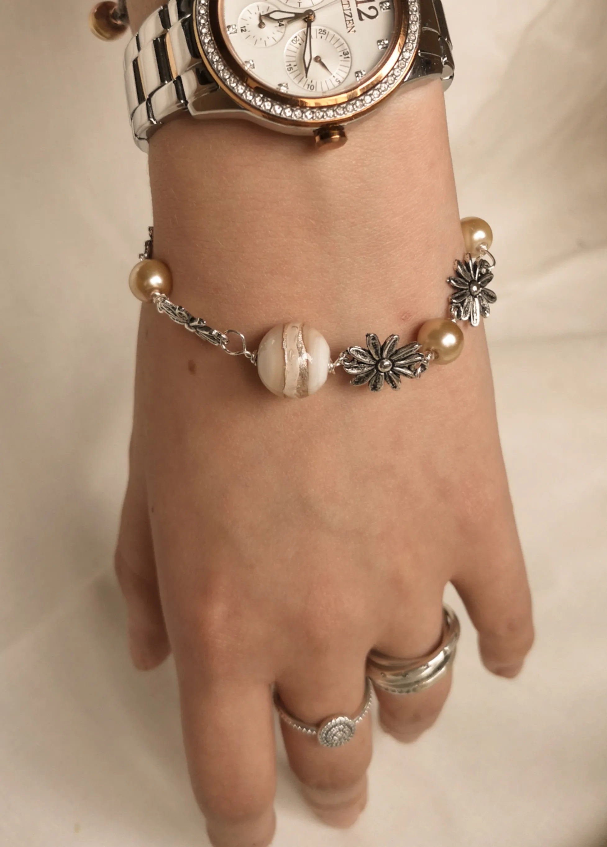 Daisy chain Bracelets, handmade with glass or gemstone beads,