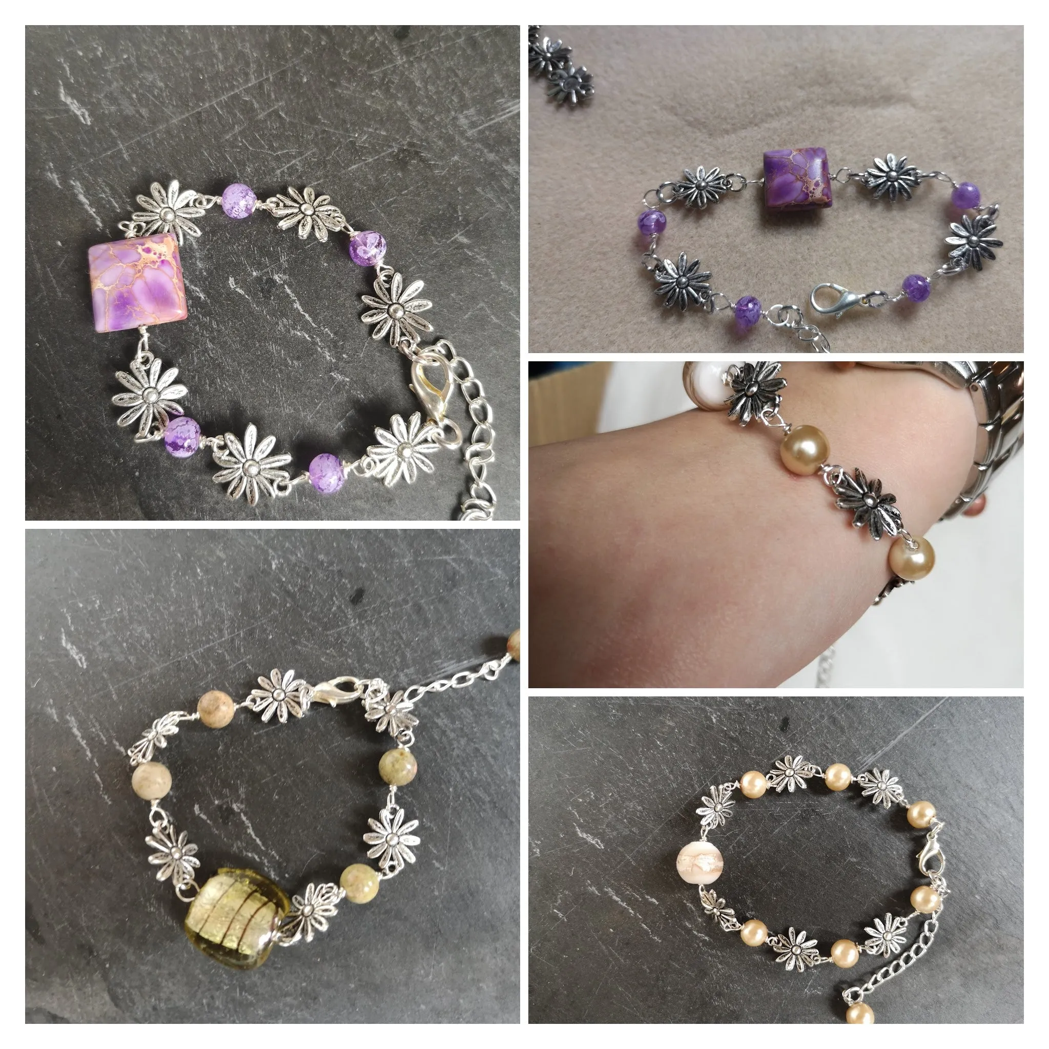 Daisy chain Bracelets, handmade with glass or gemstone beads,