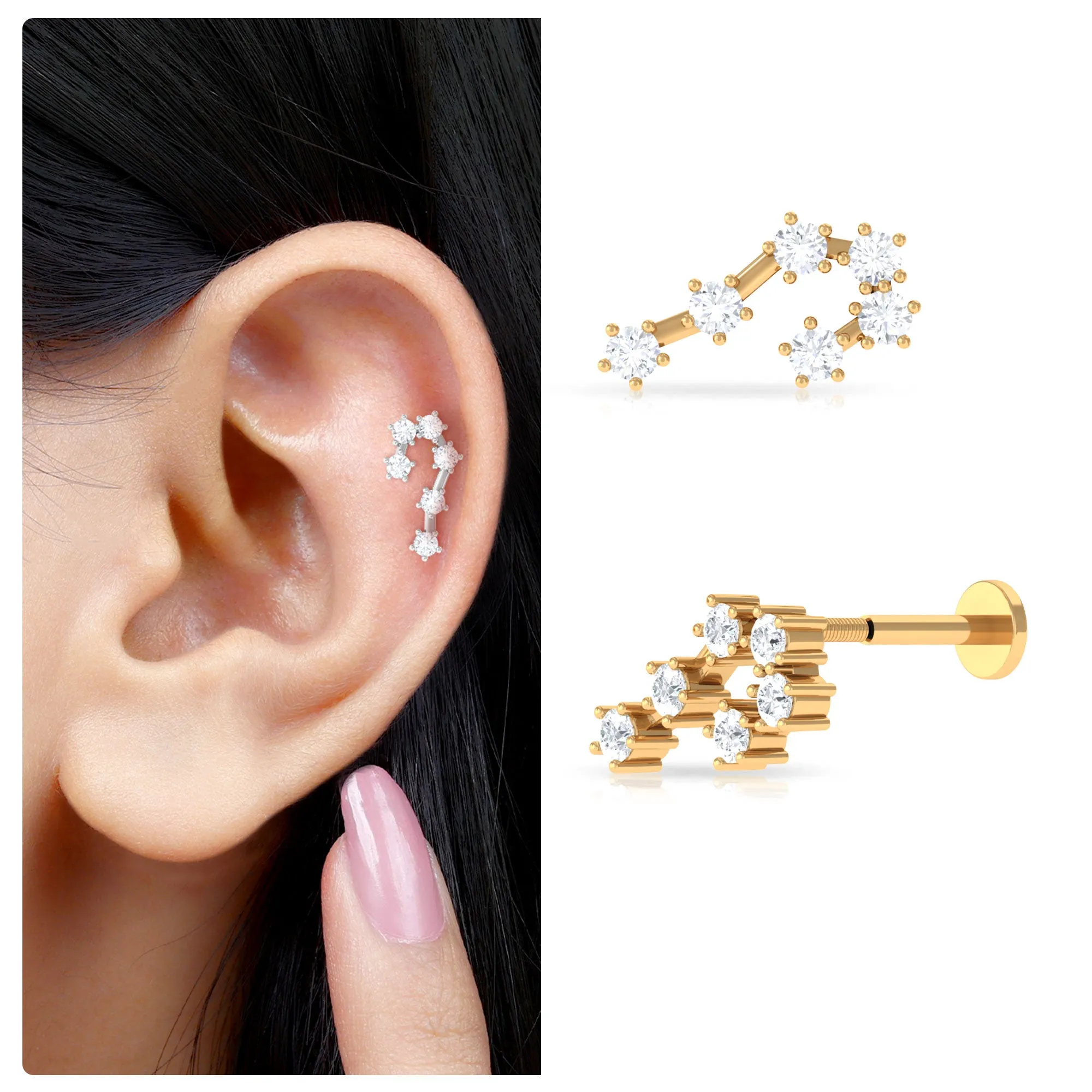 Diamond Cancer Zodiac Ear Crawler Earring