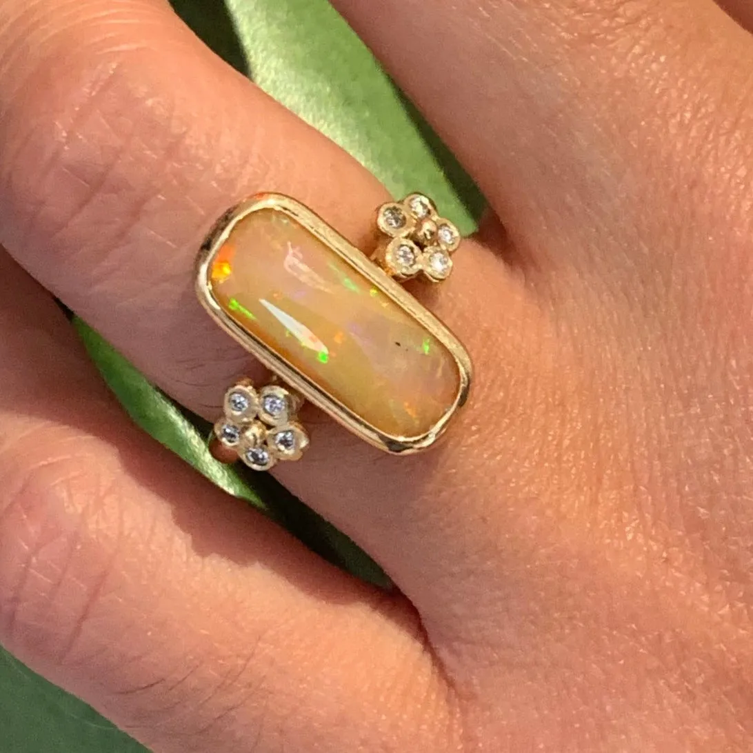 Double Flower and Opal Ring