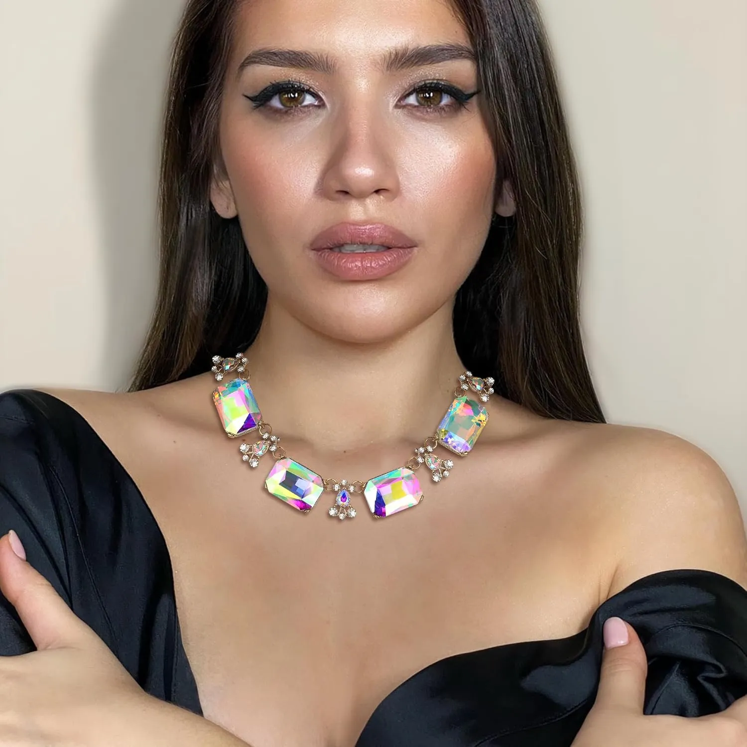 Flyonce Gltitter Crystal Choker Necklace, Sparkly Rhinestone Statement Chokers Necklaces Costume Prom Party Neck Piece for Women