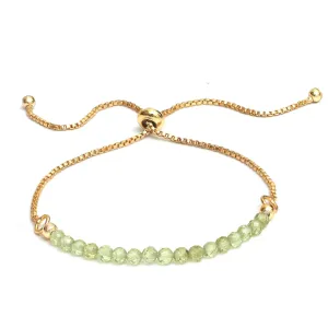 Gempires Birthstone Beaded Bracelet, Green Peridot Bracelets for Women, August Birthstone, Bolo Beads Bracelet Gold Plated Chain (6-9 inch Adjustable Length)