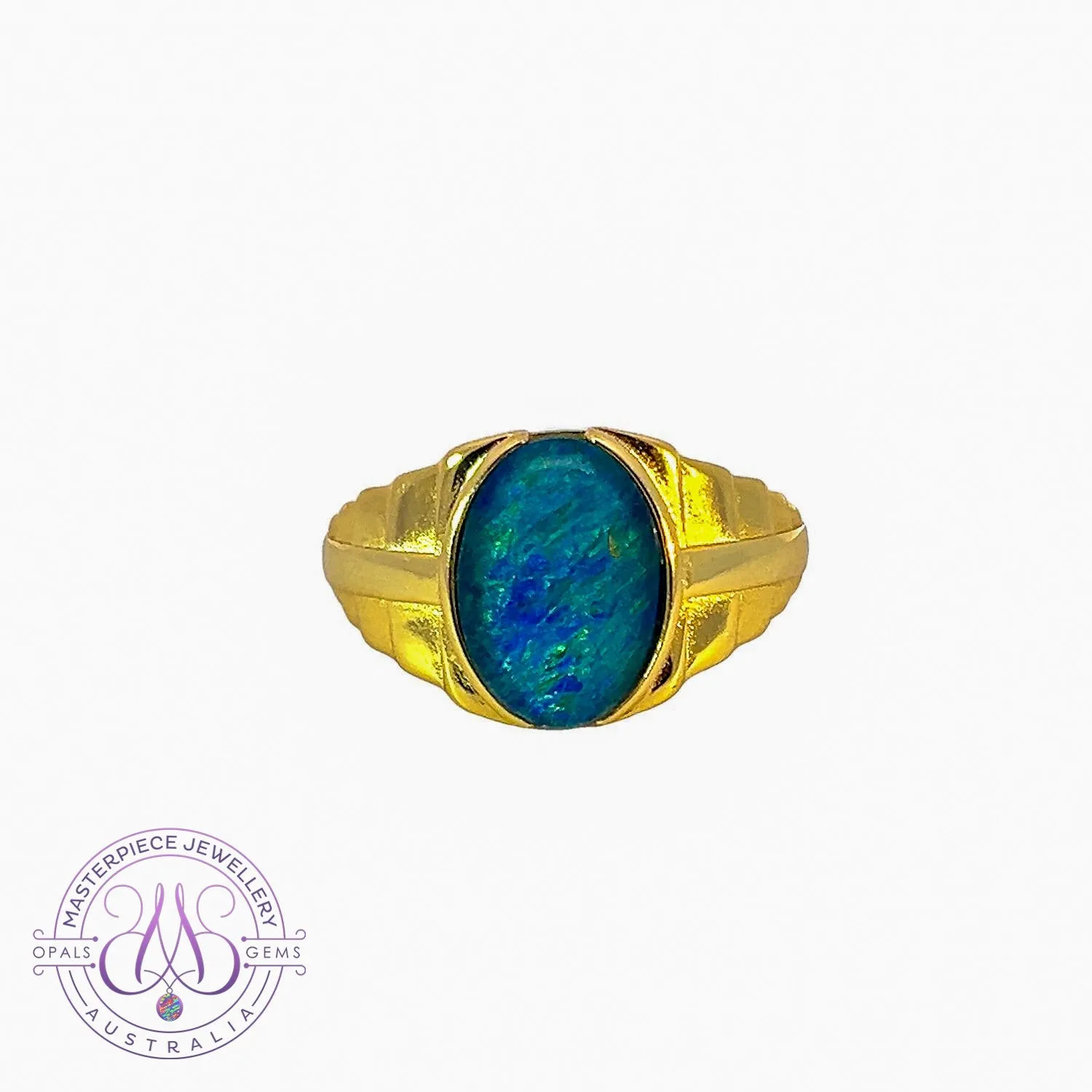 Gold plated Sterling Silver 14x10mm Opal triplet stepped design gents ring