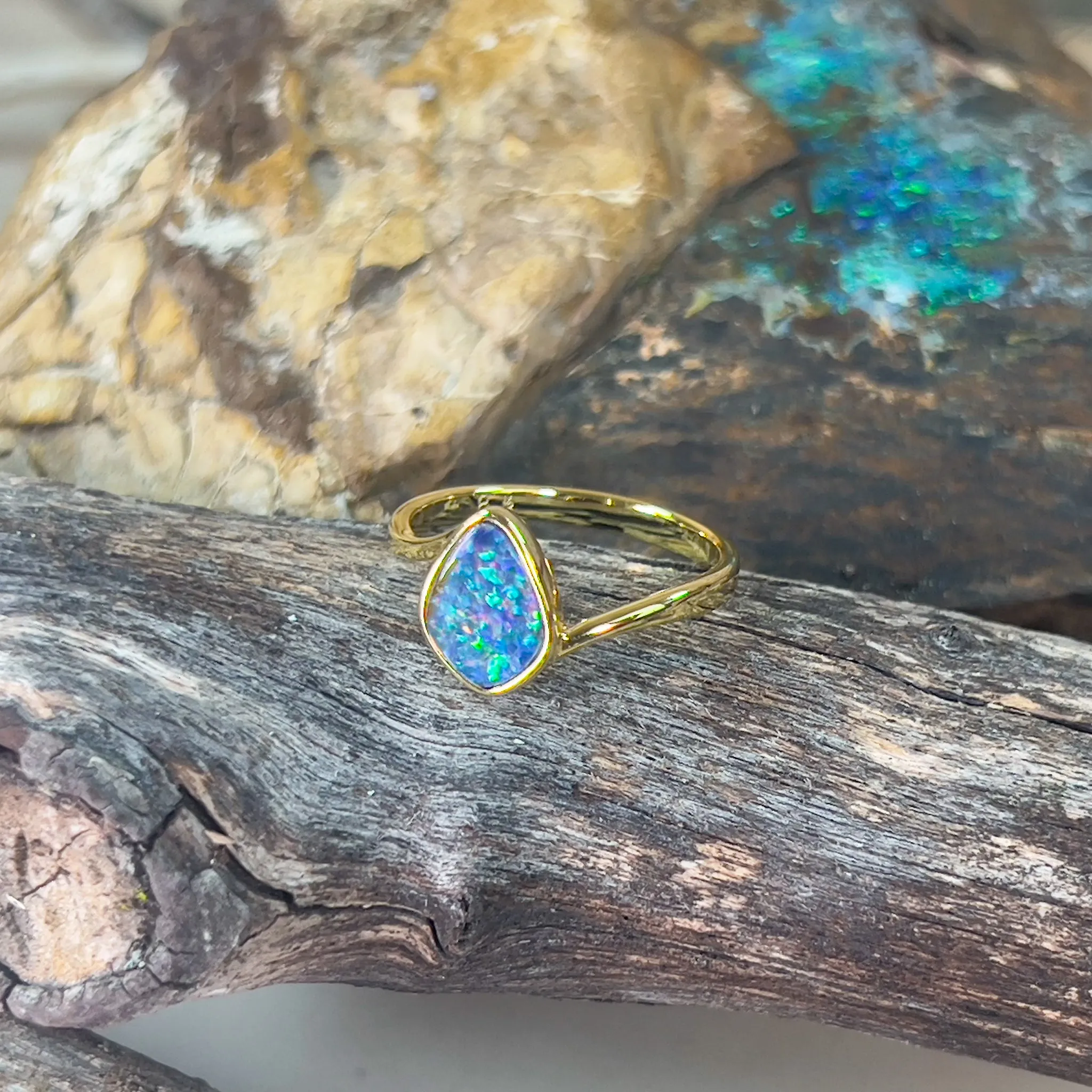 Gold plated Sterling Silver curved Opal doublet solitaire ring