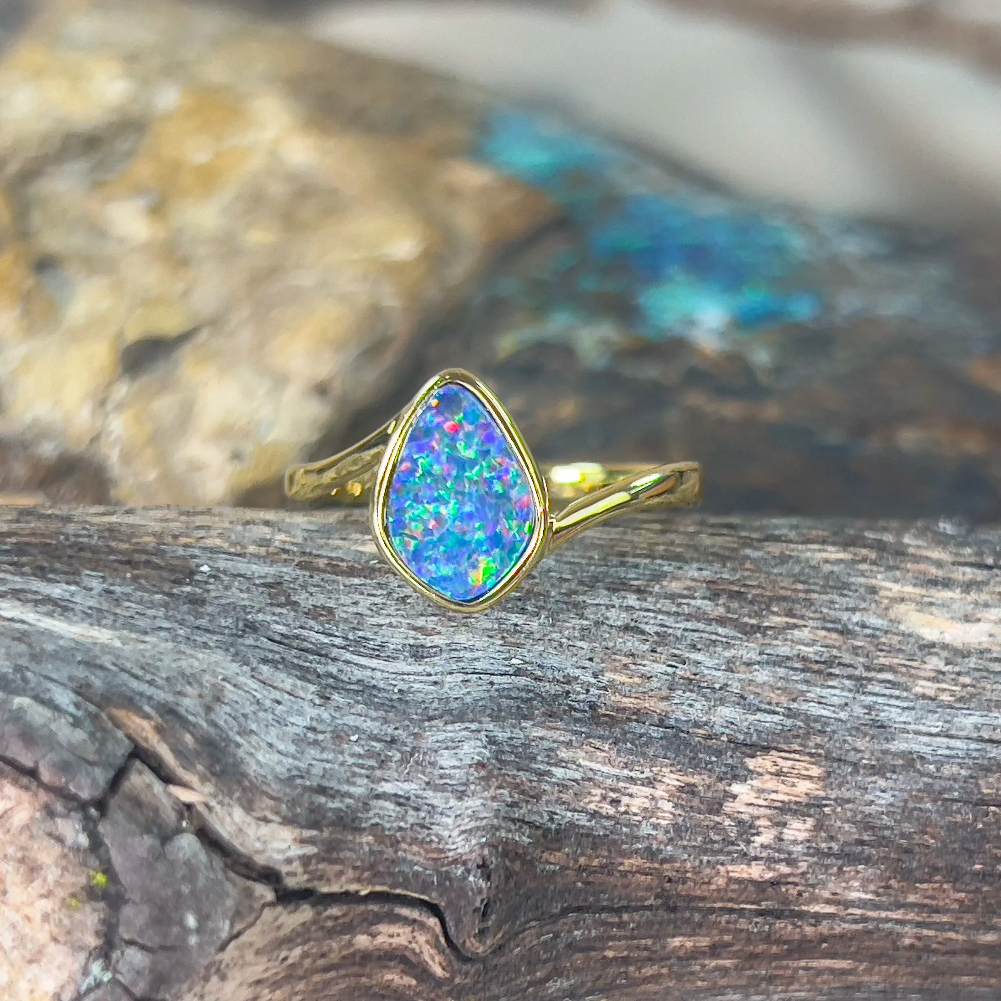 Gold plated Sterling Silver curved Opal doublet solitaire ring