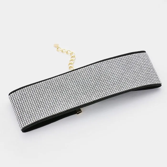 iLLASPARKZ Crystal banded wide felt back choker necklace