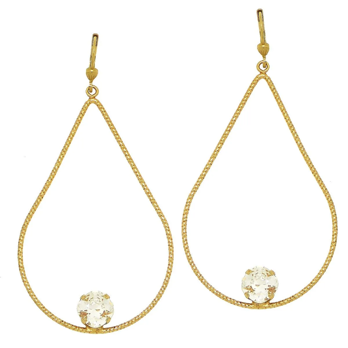 La Vie Parisienne Large Teardrop Gold Hoop Earrings with Crystal 9522G Catherine Popesco