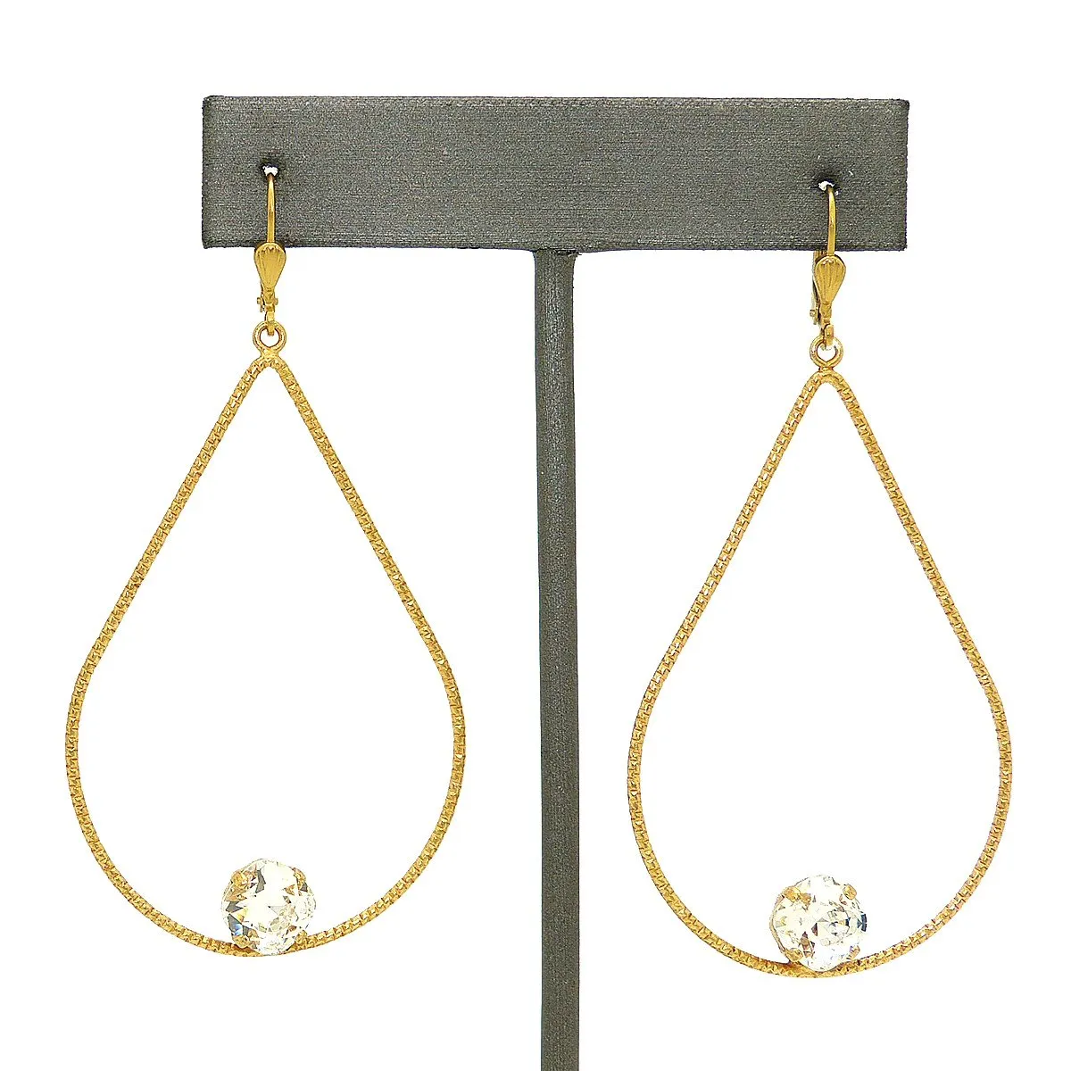La Vie Parisienne Large Teardrop Gold Hoop Earrings with Crystal 9522G Catherine Popesco