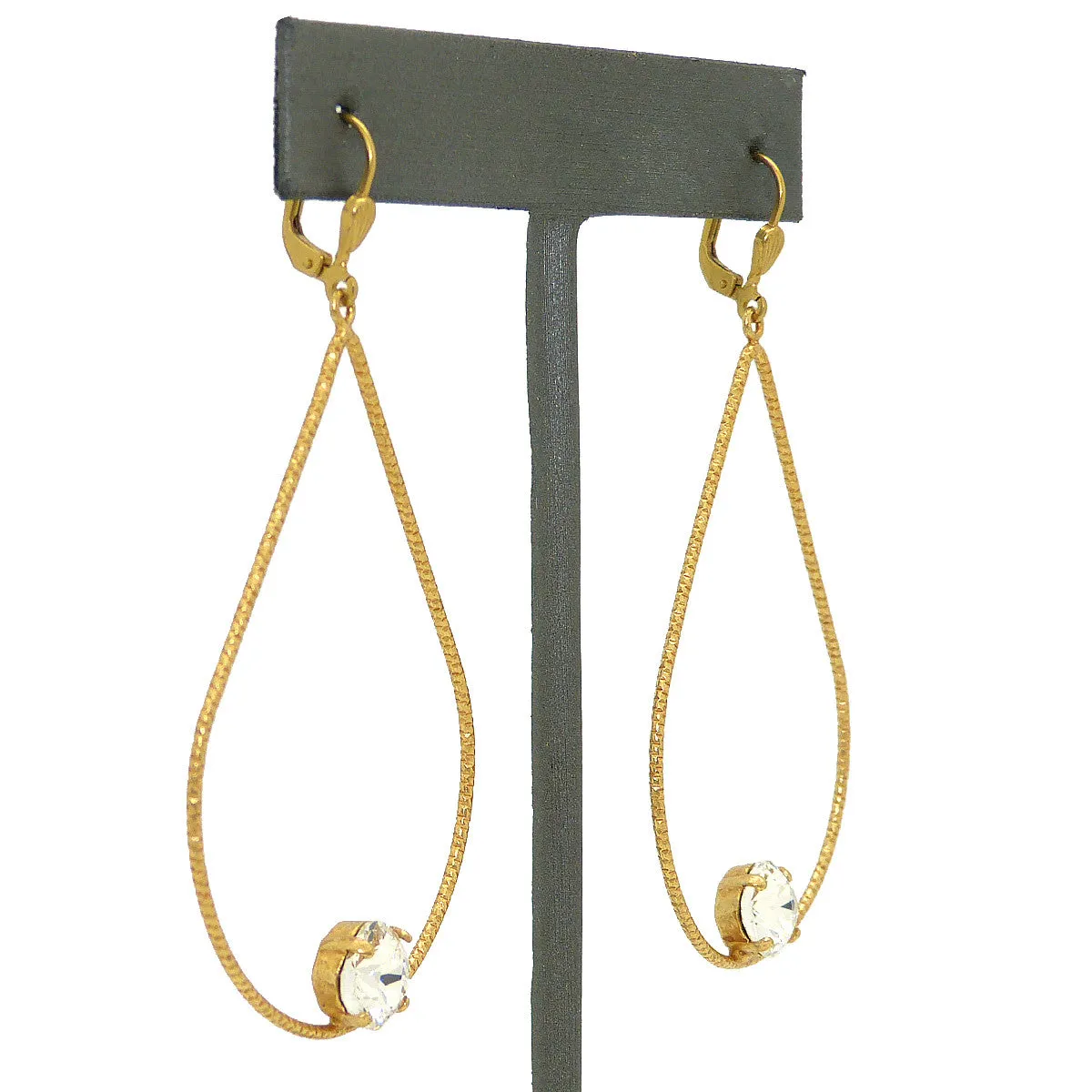 La Vie Parisienne Large Teardrop Gold Hoop Earrings with Crystal 9522G Catherine Popesco
